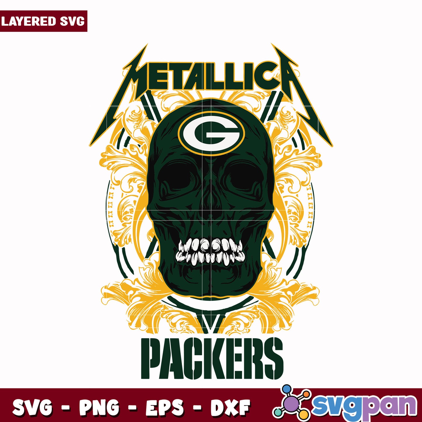 Green bay packers skull metallica svg, super bowl svg, nfl teams logo svg