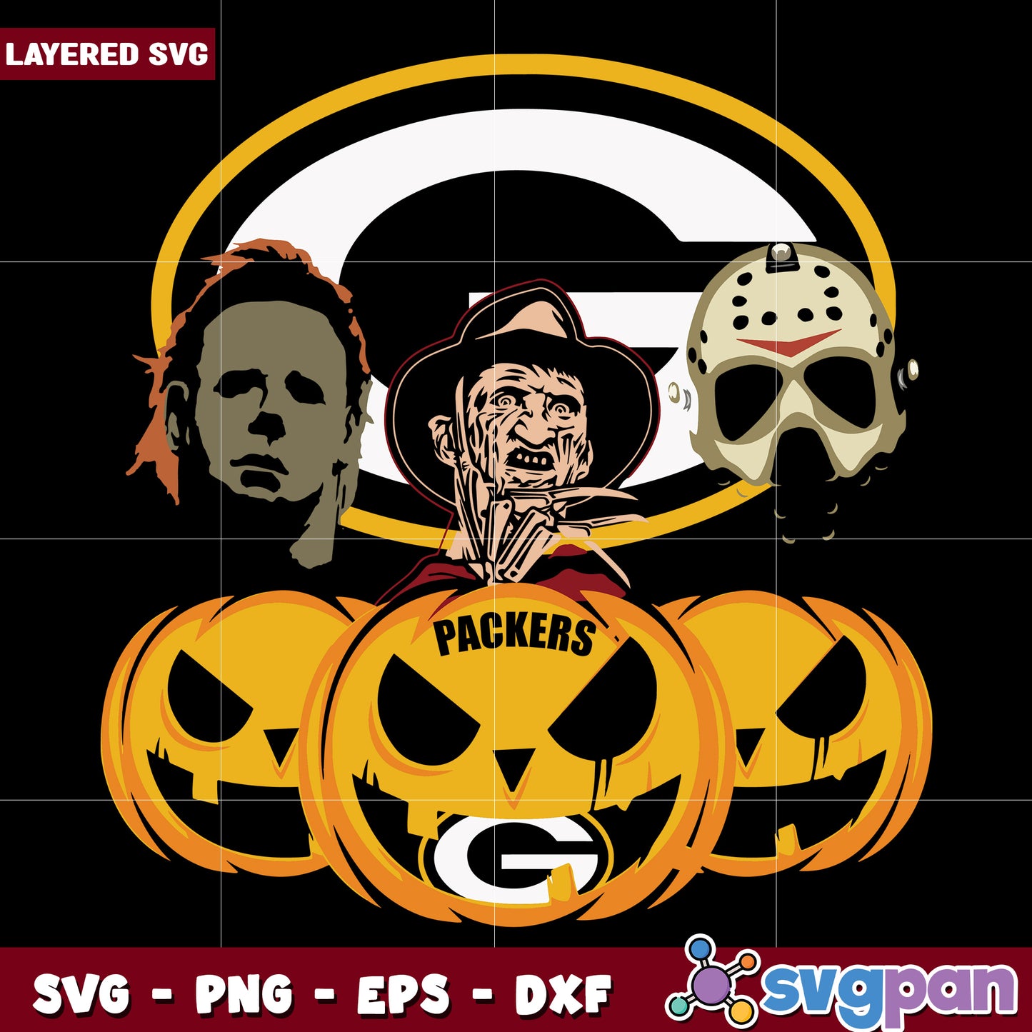 Green bay packers svg, funny halloween svg, spooky characters svg