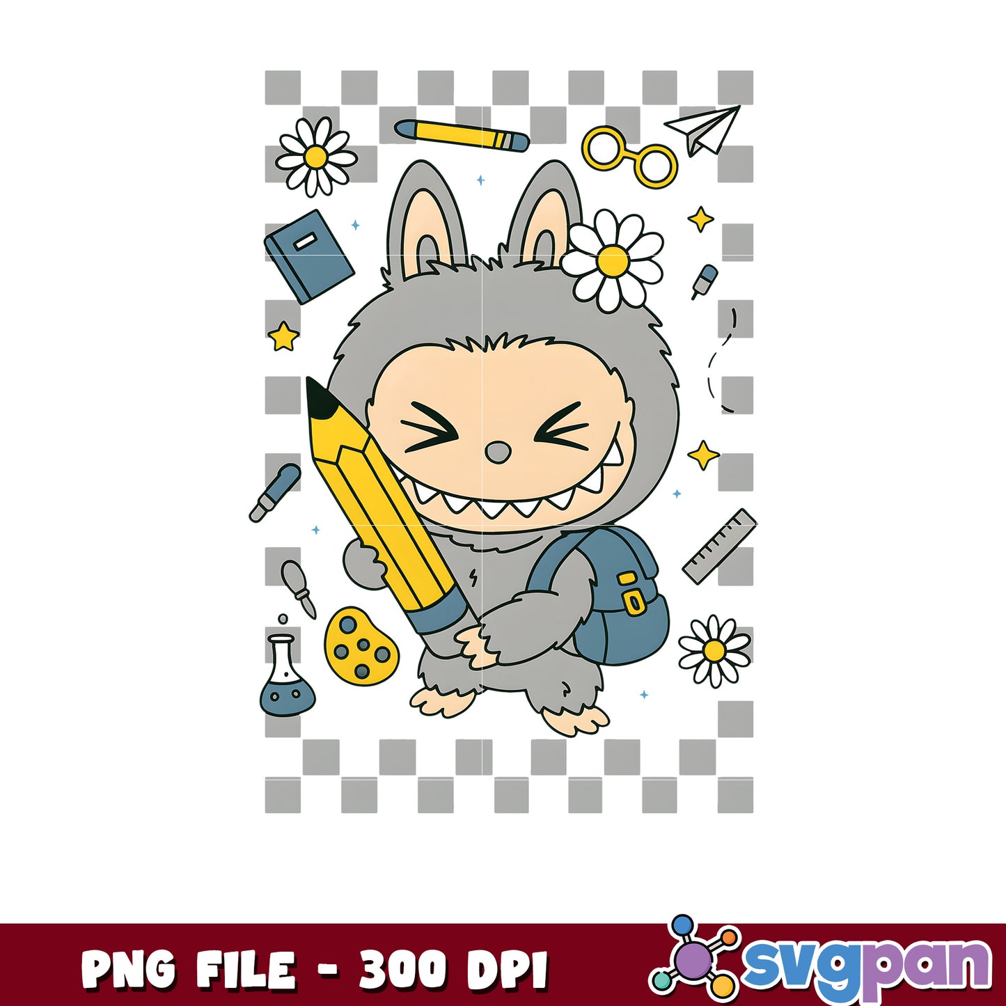 Grey labubu pencil png