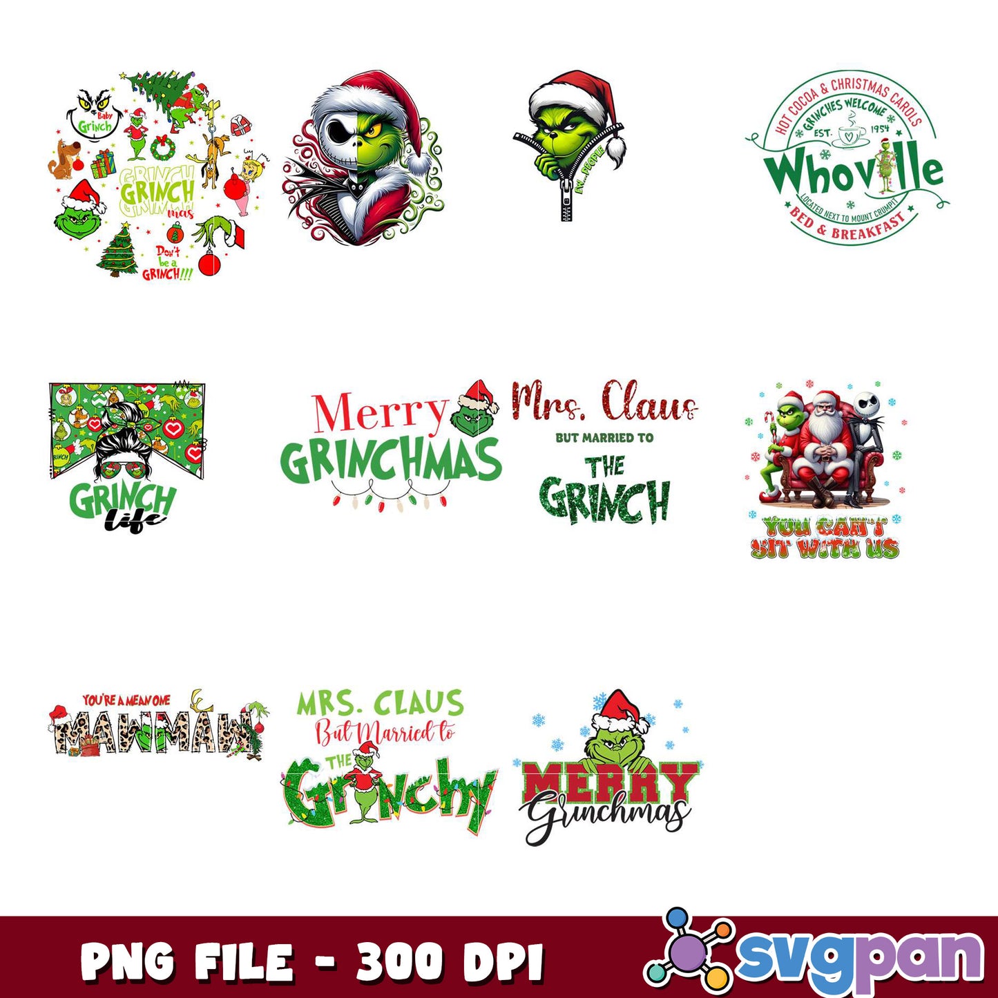 Grinch Christmas Bundle PNG Designs for Holiday Fun