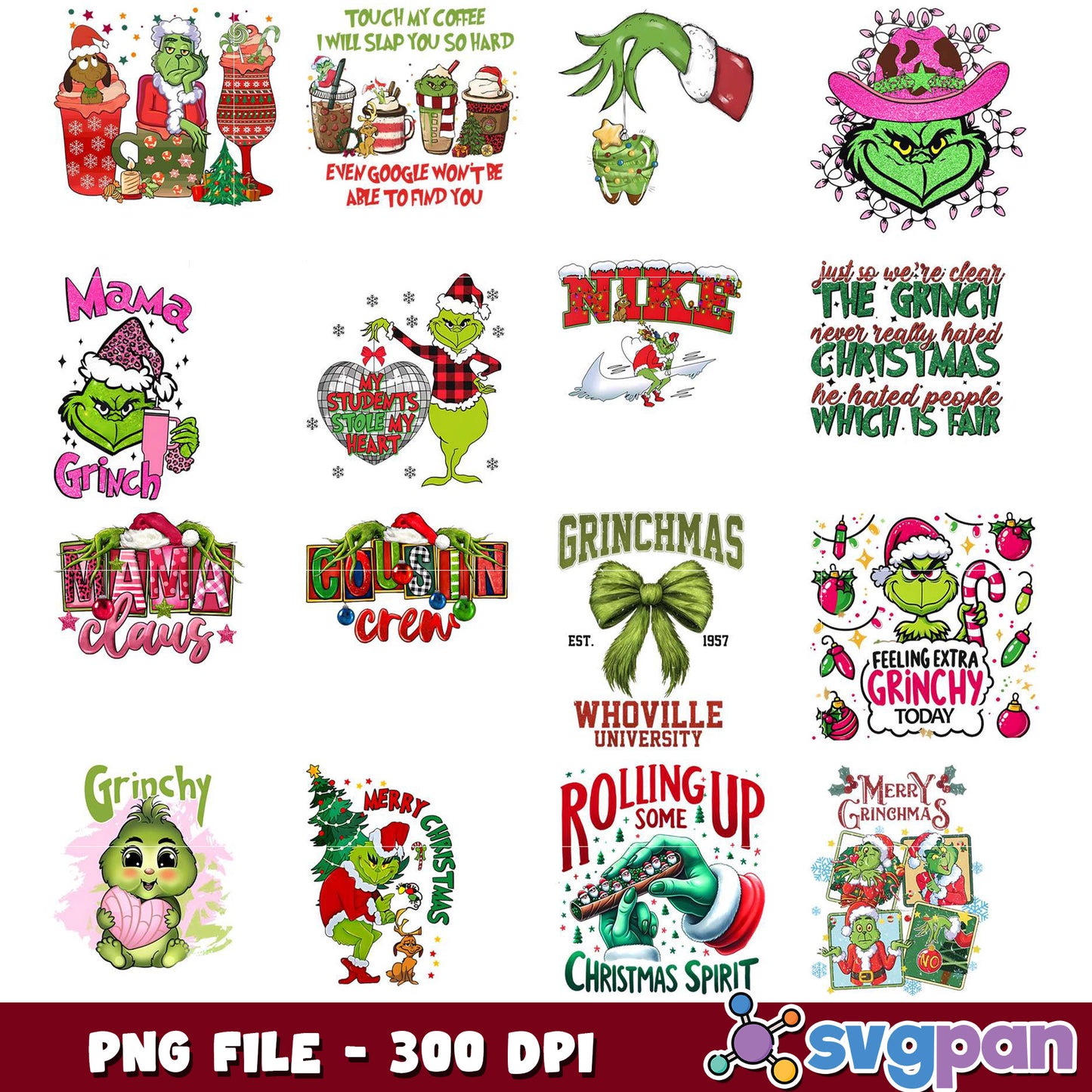 Grinch Christmas PNG Bundle - 12 Designs