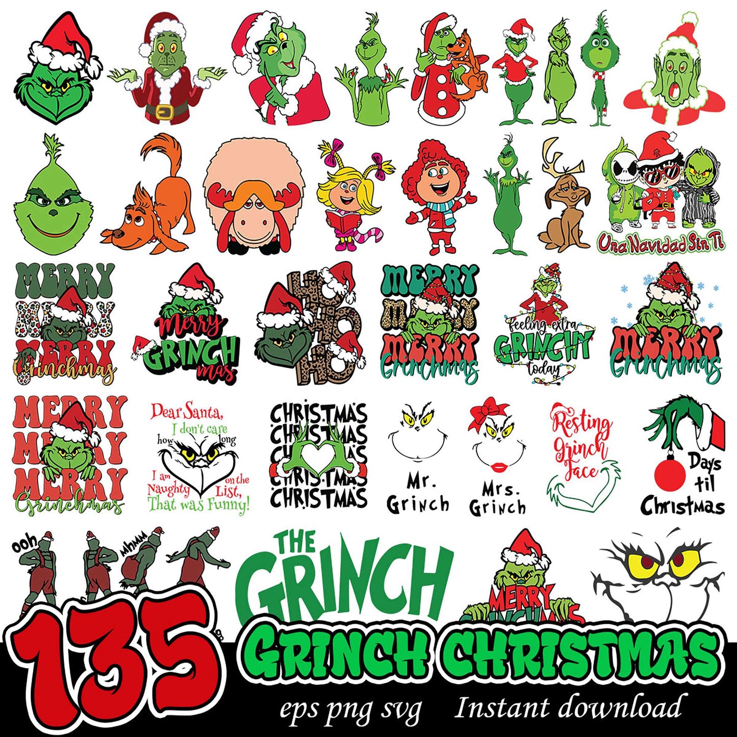 Grinch Christmas SVG Bundle 135 PNG EPS