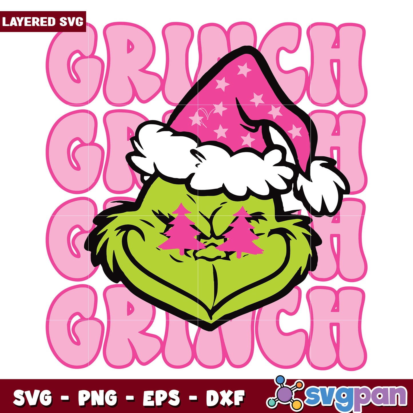 Grinch Face Preppy Retro Pink Christmas svg, christmas bell svg, grinch time svg