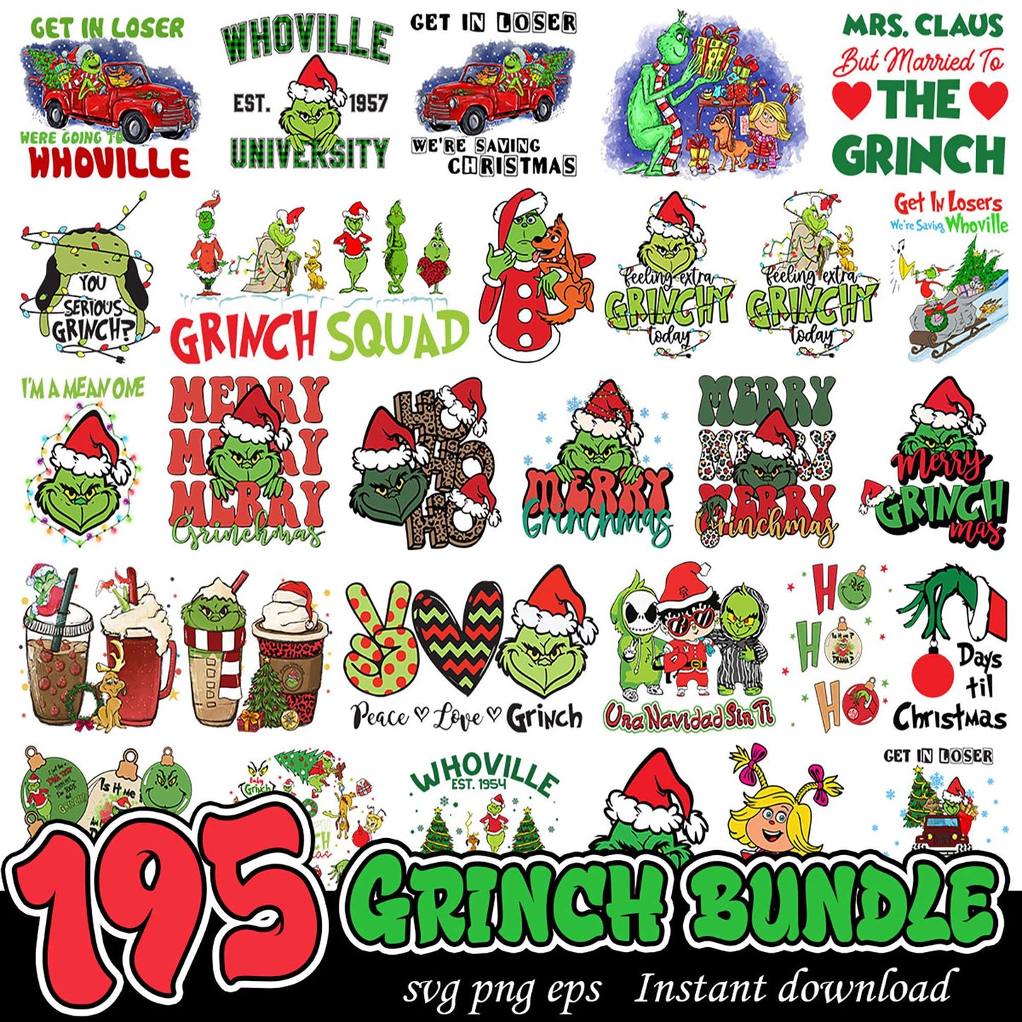 Grinch SVG Bundle 195 Designs Instant Download