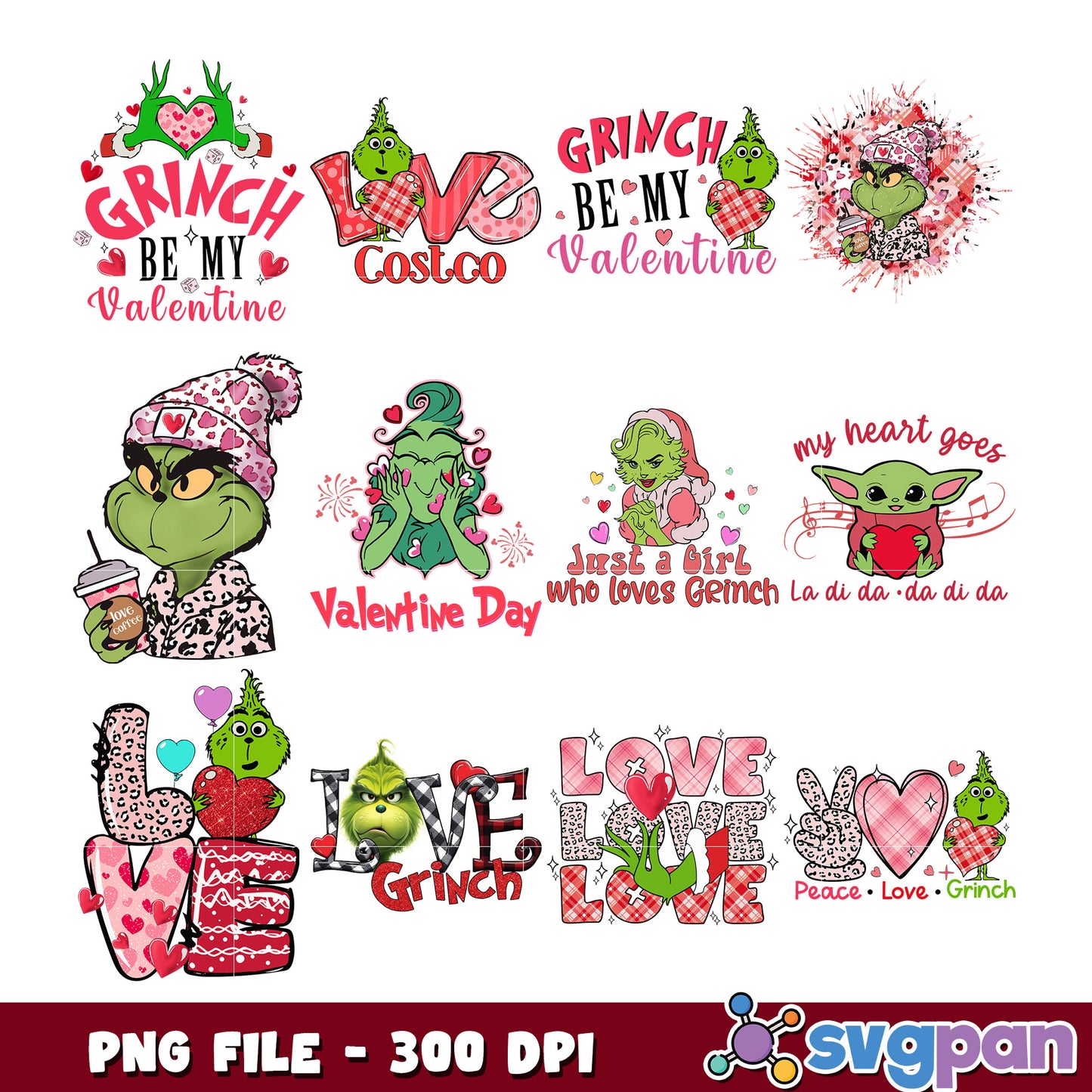 Grinch Valentine Designs PNG Bundle