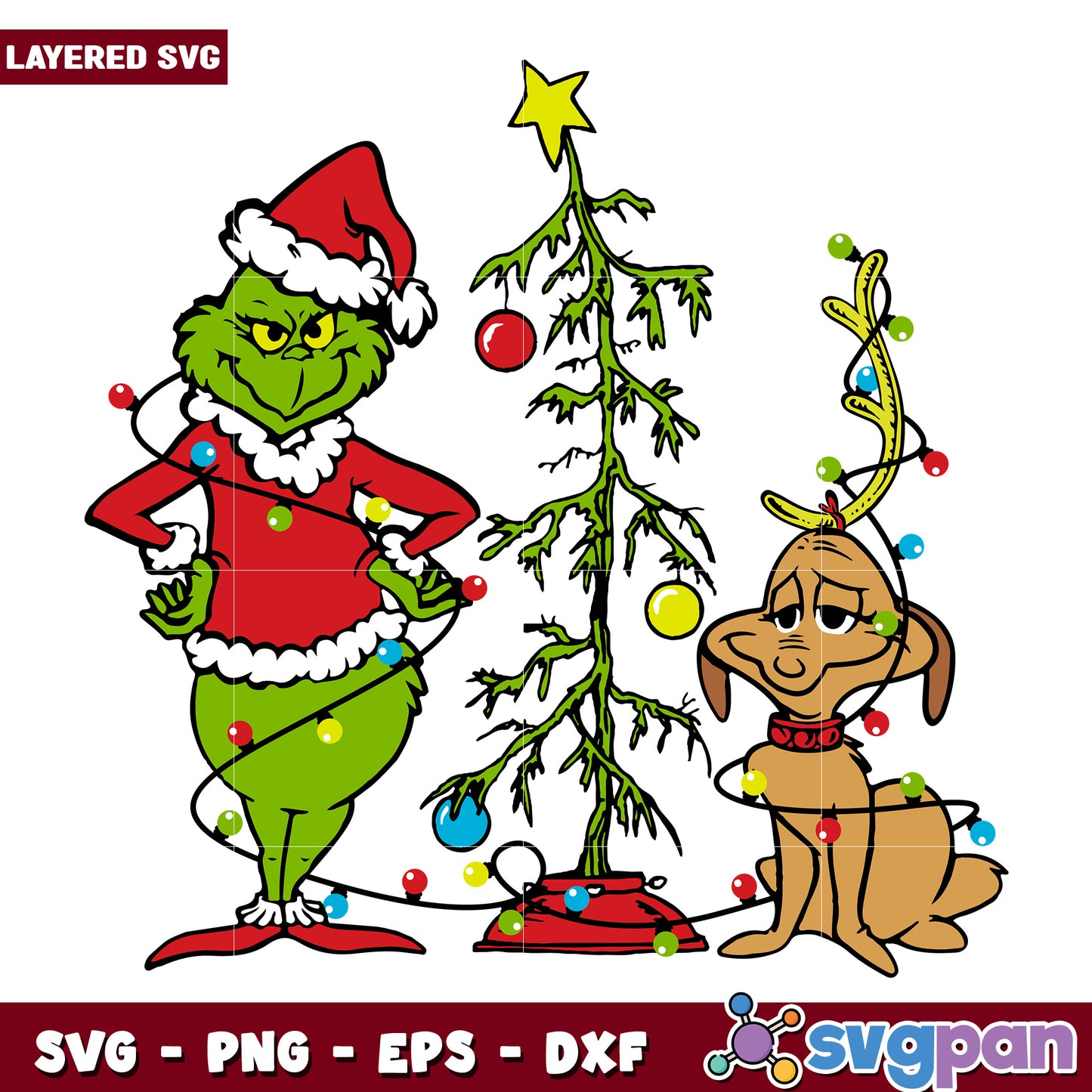 Grinch tree and dog svg, grinch smile svg, grinch movie svg