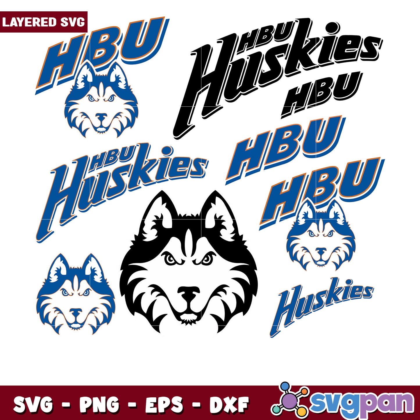 HBU Huskies SVG Bundle Layered PNG, EPS, DXF