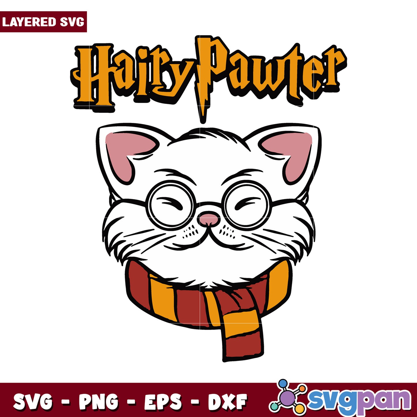 Hairy Pawter Cat Illustration SVG Design, Perfect for Craft Projects