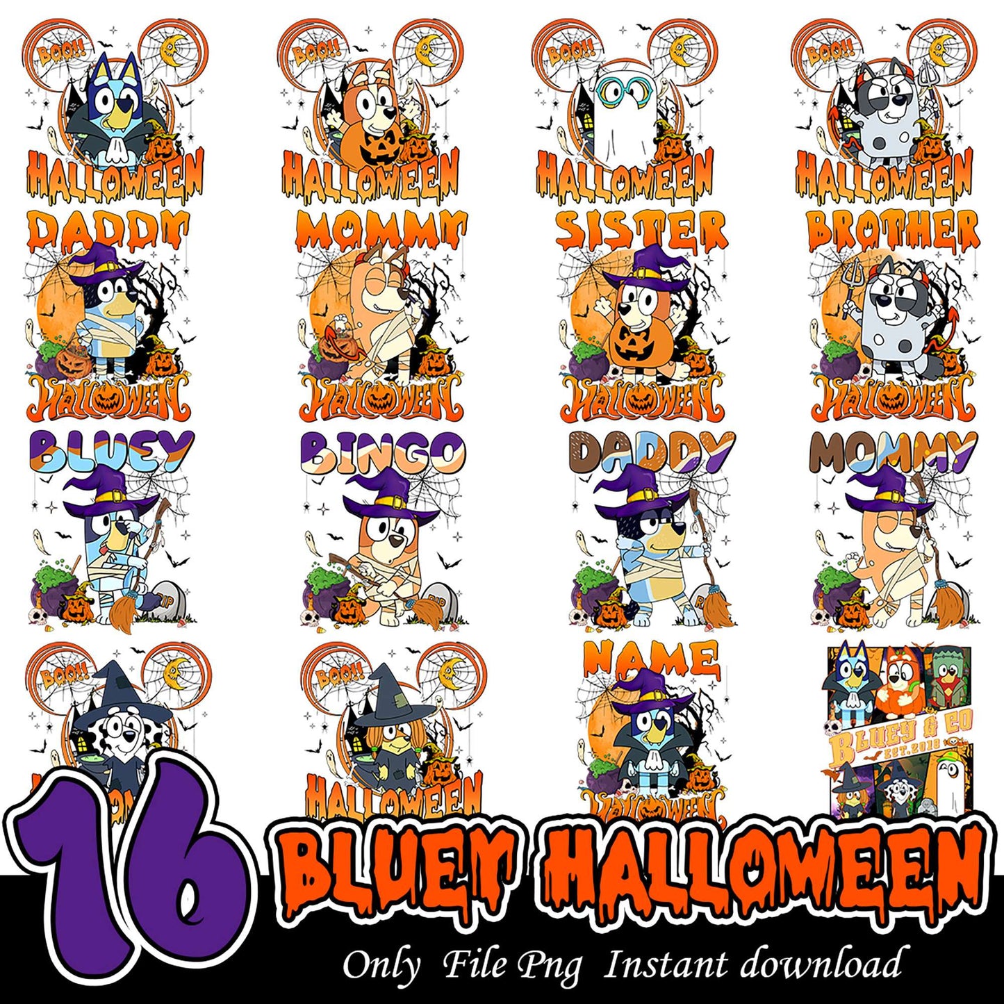 Halloween Bundle PNG Bluey Characters for Instant Download
