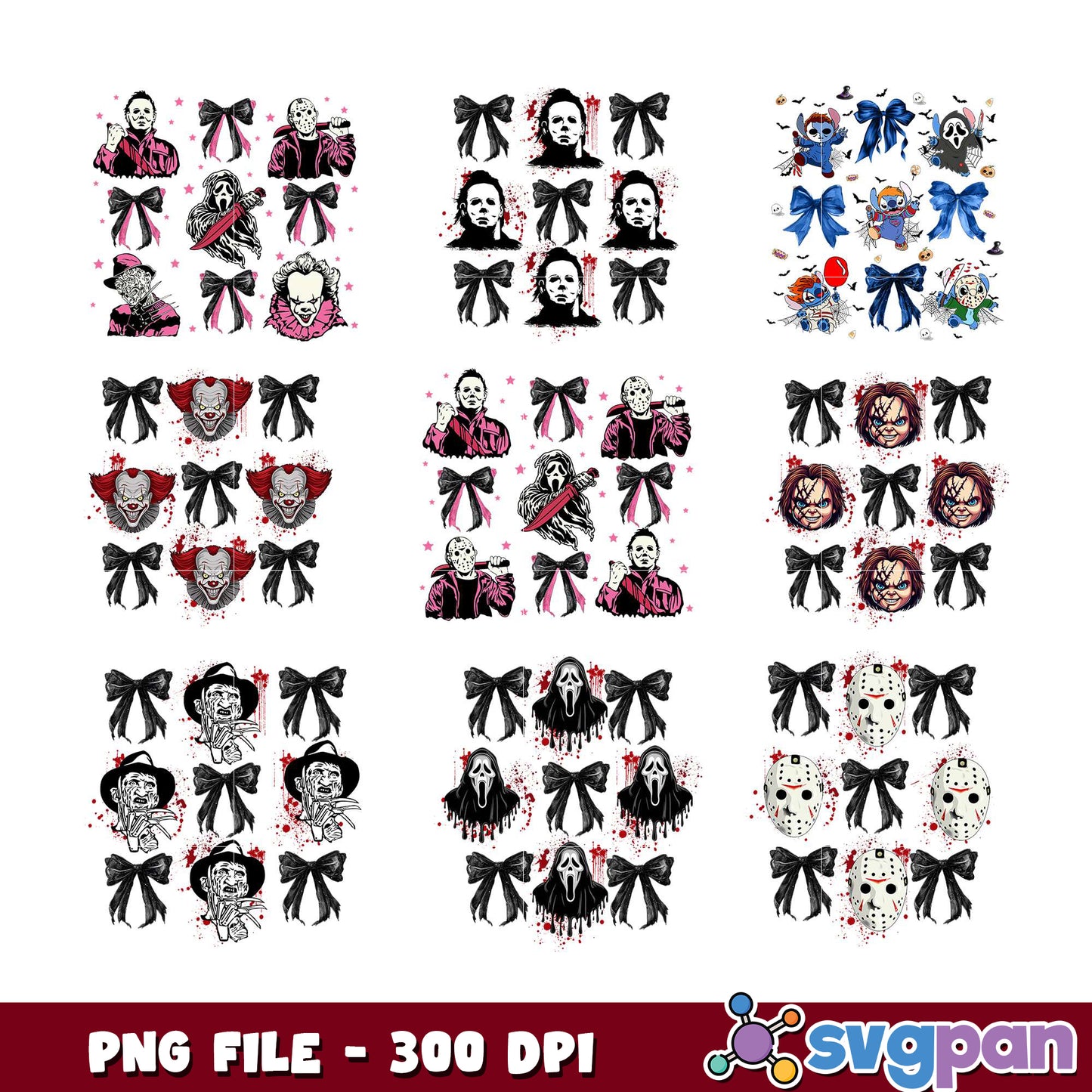 Halloween Horror Bow PNG Bundle 300 DPI