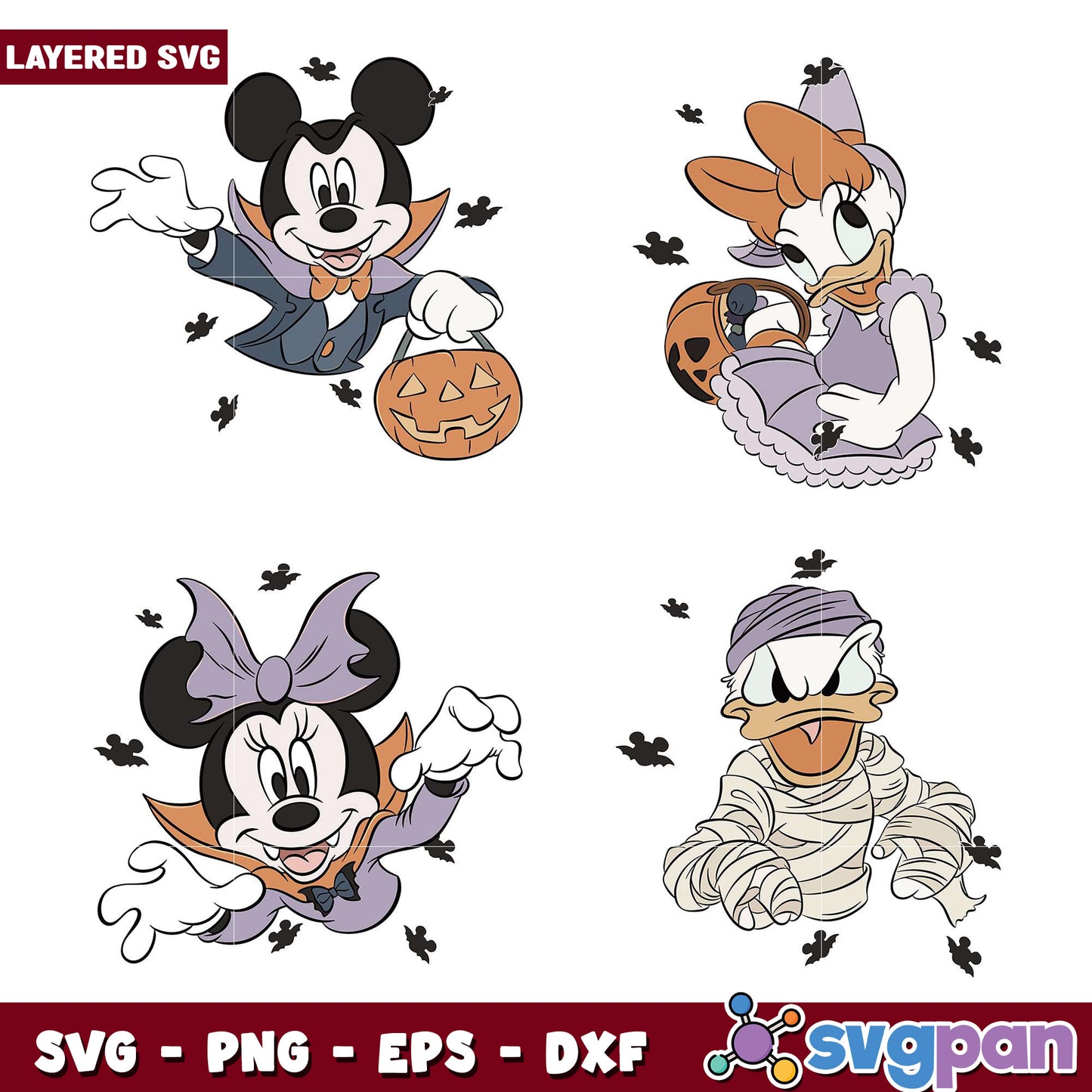 Halloween Mickey Minnie & Donald SVG Bundle