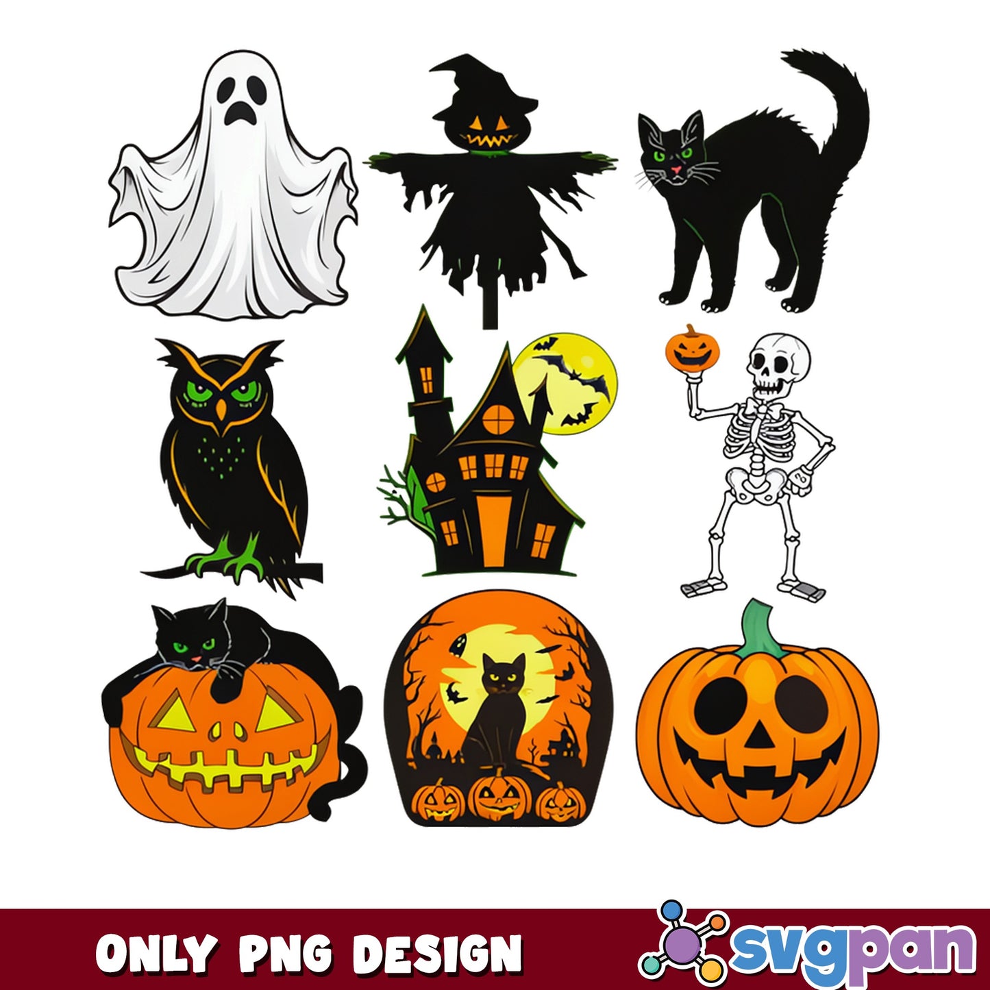 Halloween Bundle PNG, Ghost Pumpkin Skeleton PNG, Spooky Halloween PNG