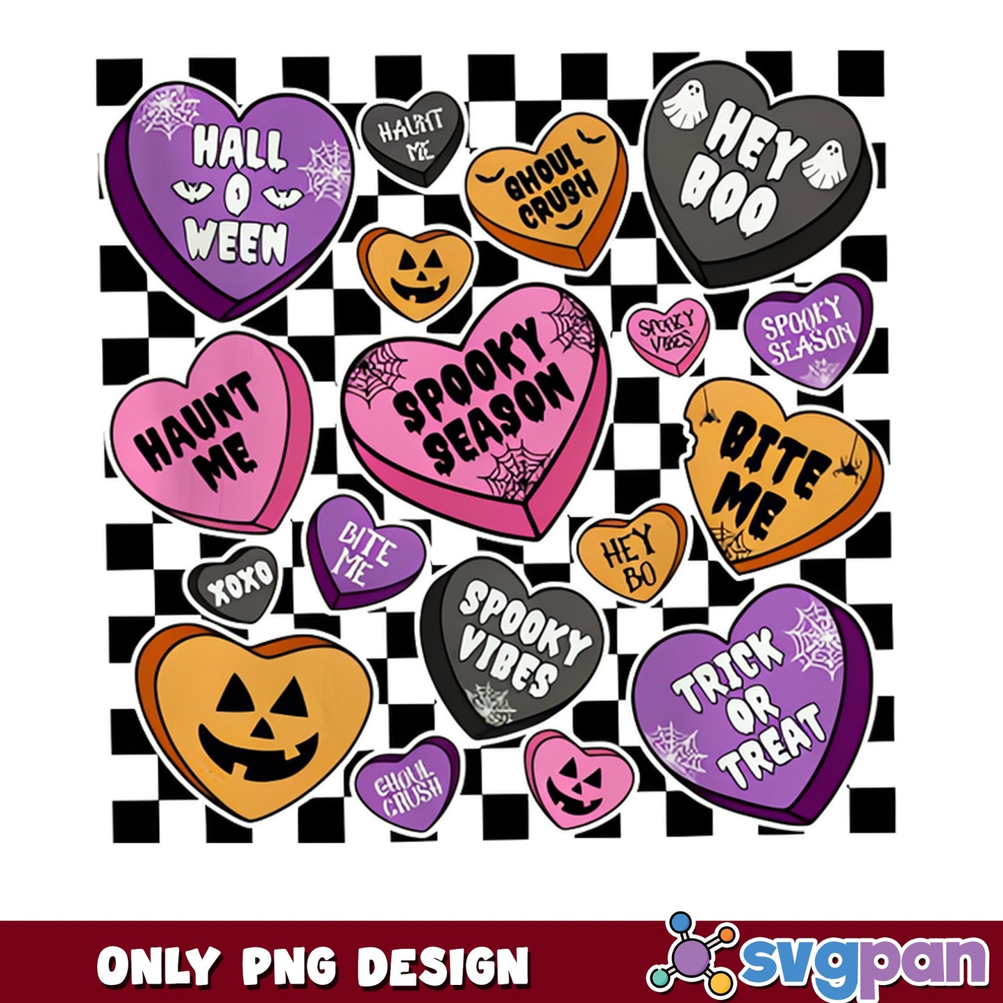 Halloween Candy Hearts PNG, Spooky Season PNG, Trick Or Treat PNG