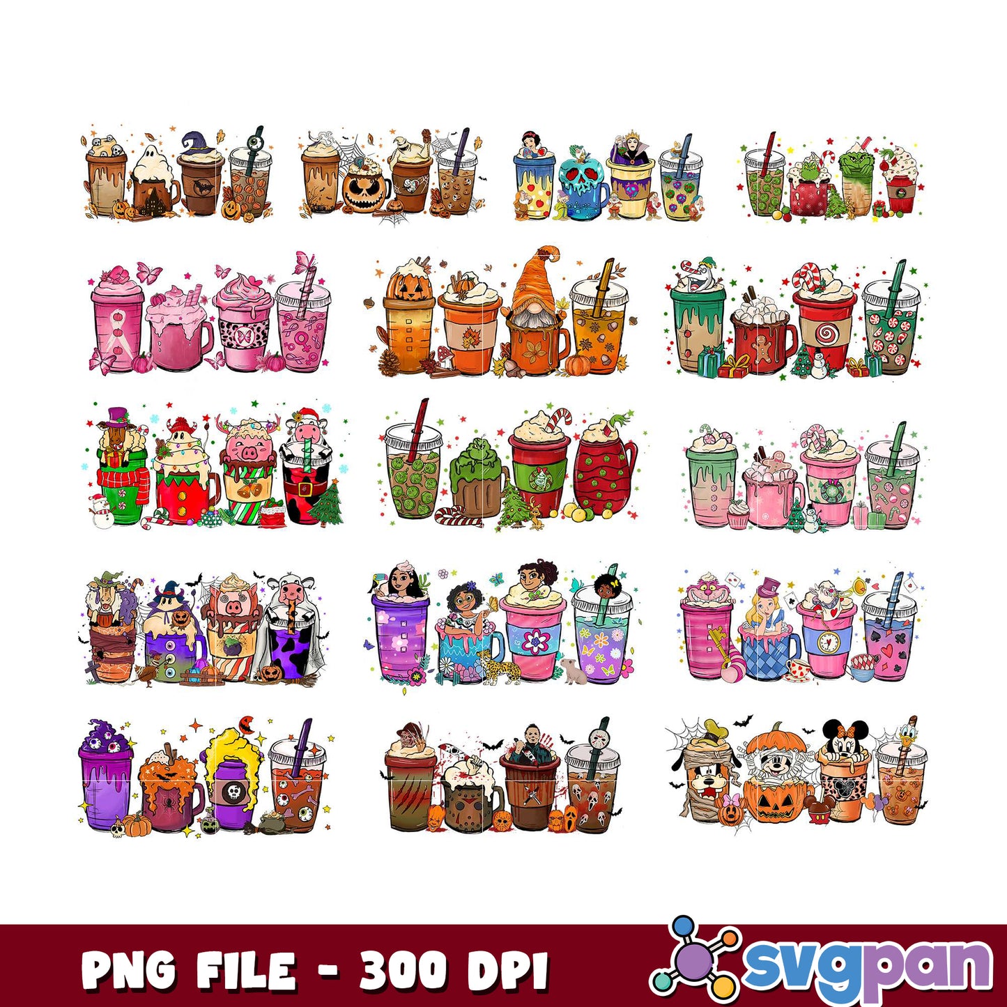 Halloween & Christmas Coffee PNG Bundle 300 DPI