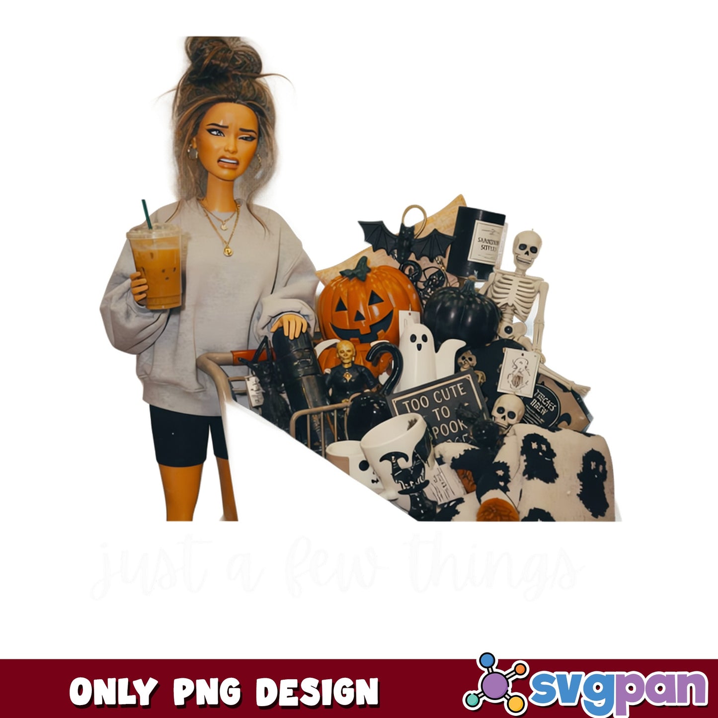 Halloween Doll Shopping Cart PNG, Spooky Season PNG, Halloween PNG