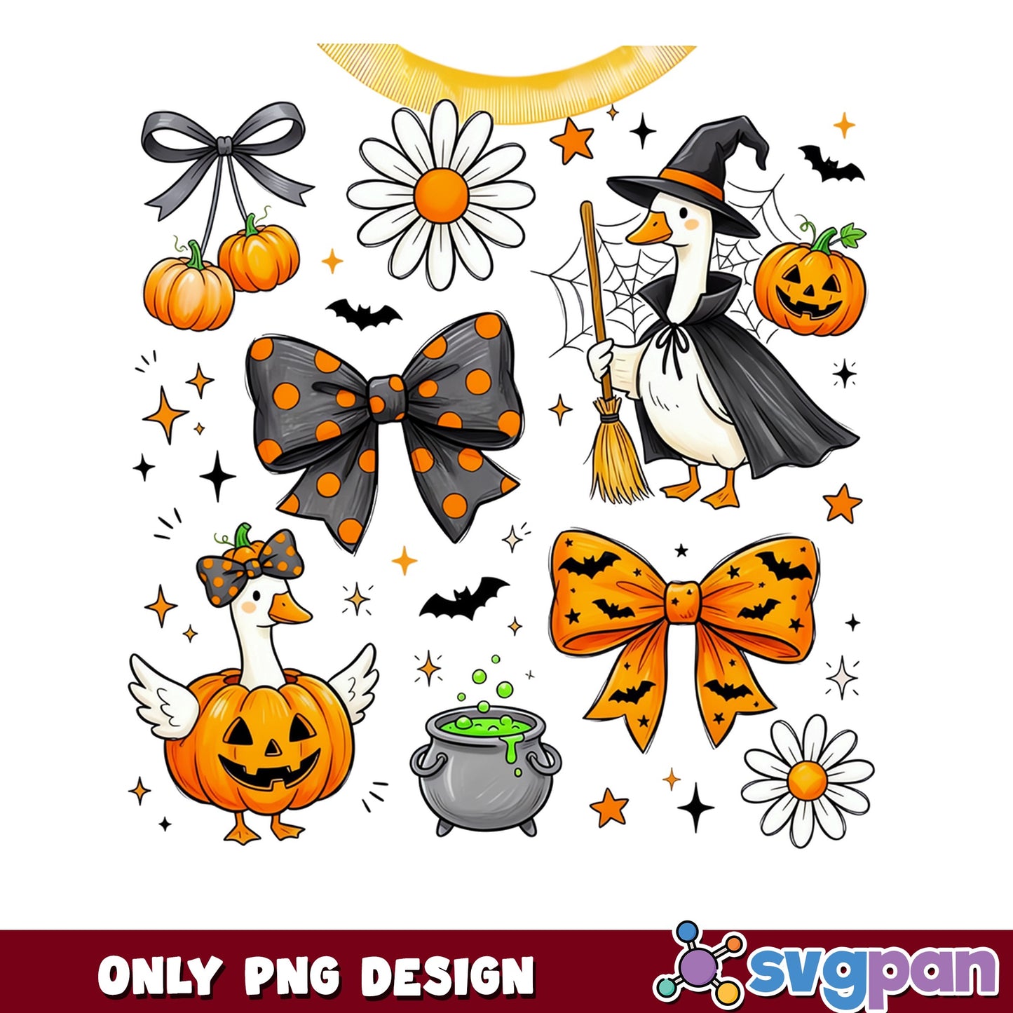 Halloween Duck Witch PNG Bundle, Spooky Goose Clipart PNG, Halloween PNG