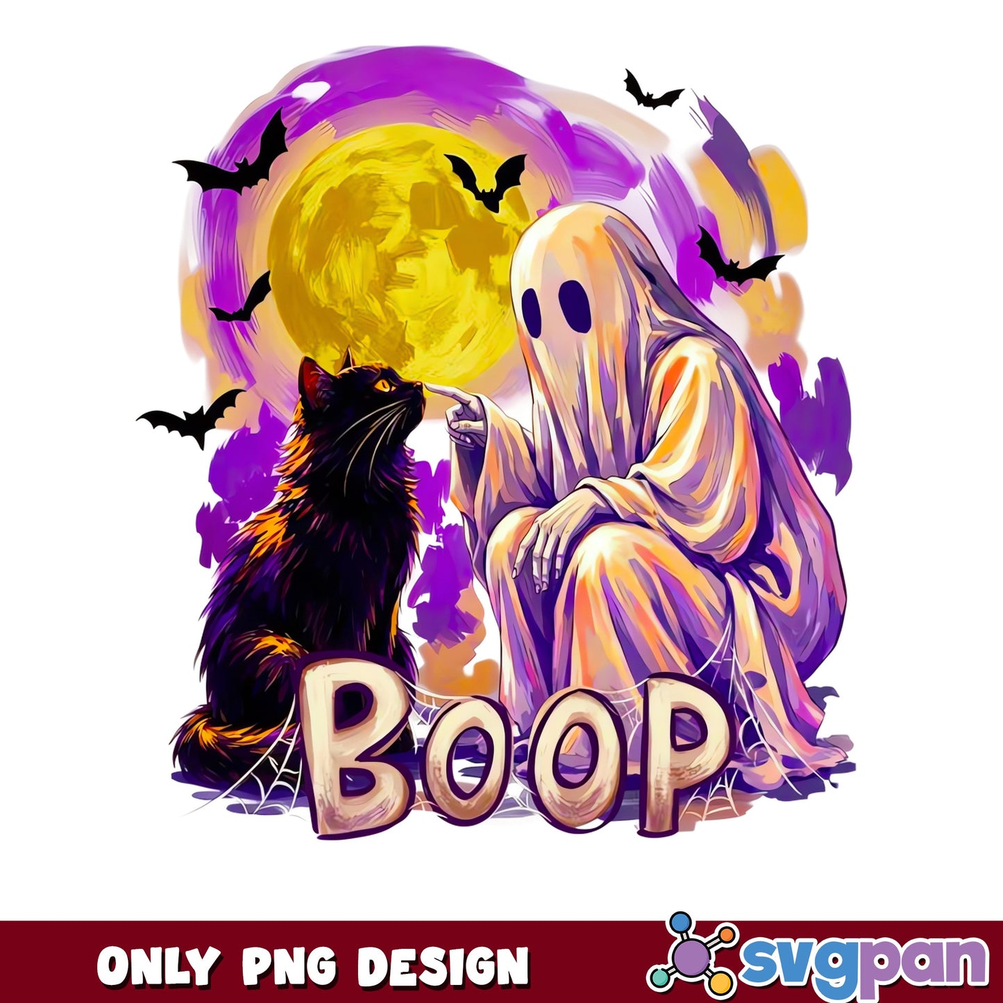 Halloween Ghost Boop Black Cat PNG, Spooky Ghost PNG, Halloween PNG