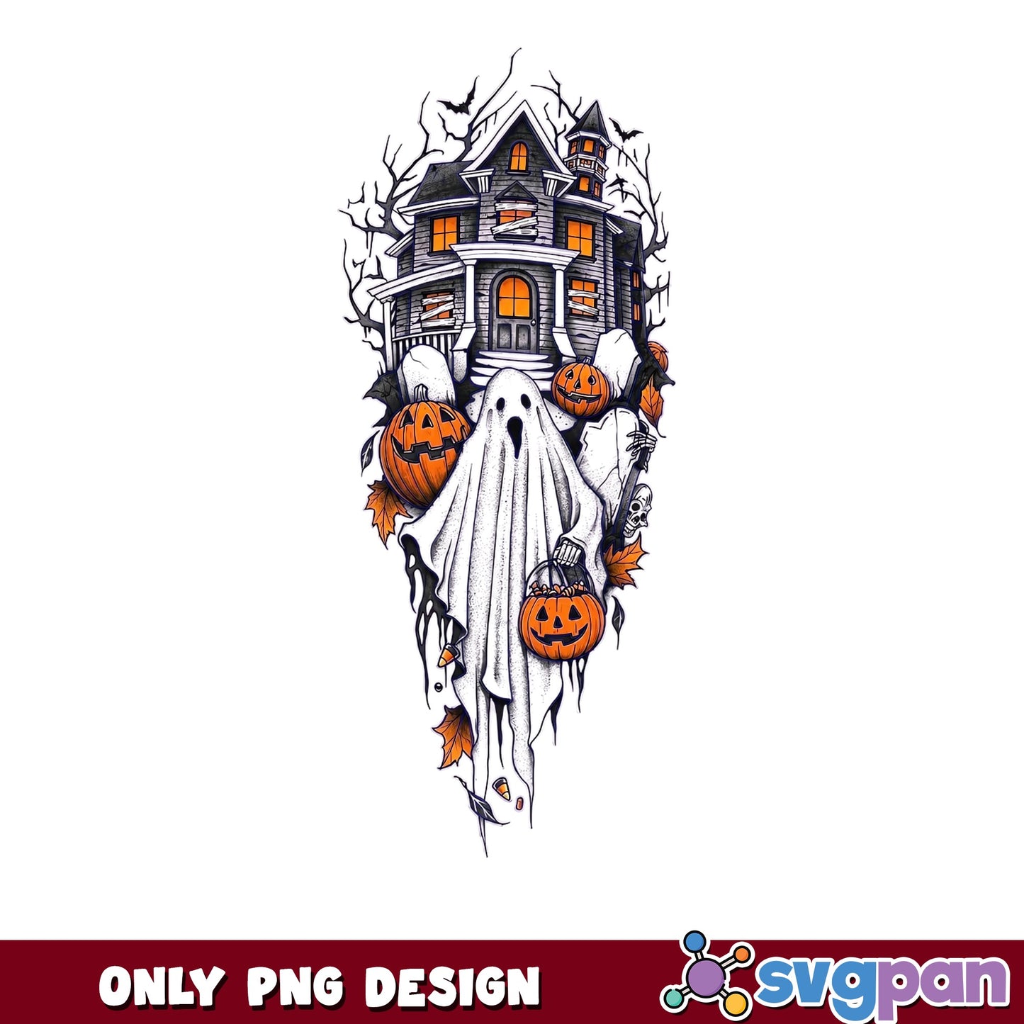 Halloween Ghost Haunted House PNG, Spooky Pumpkin PNG, Halloween PNG