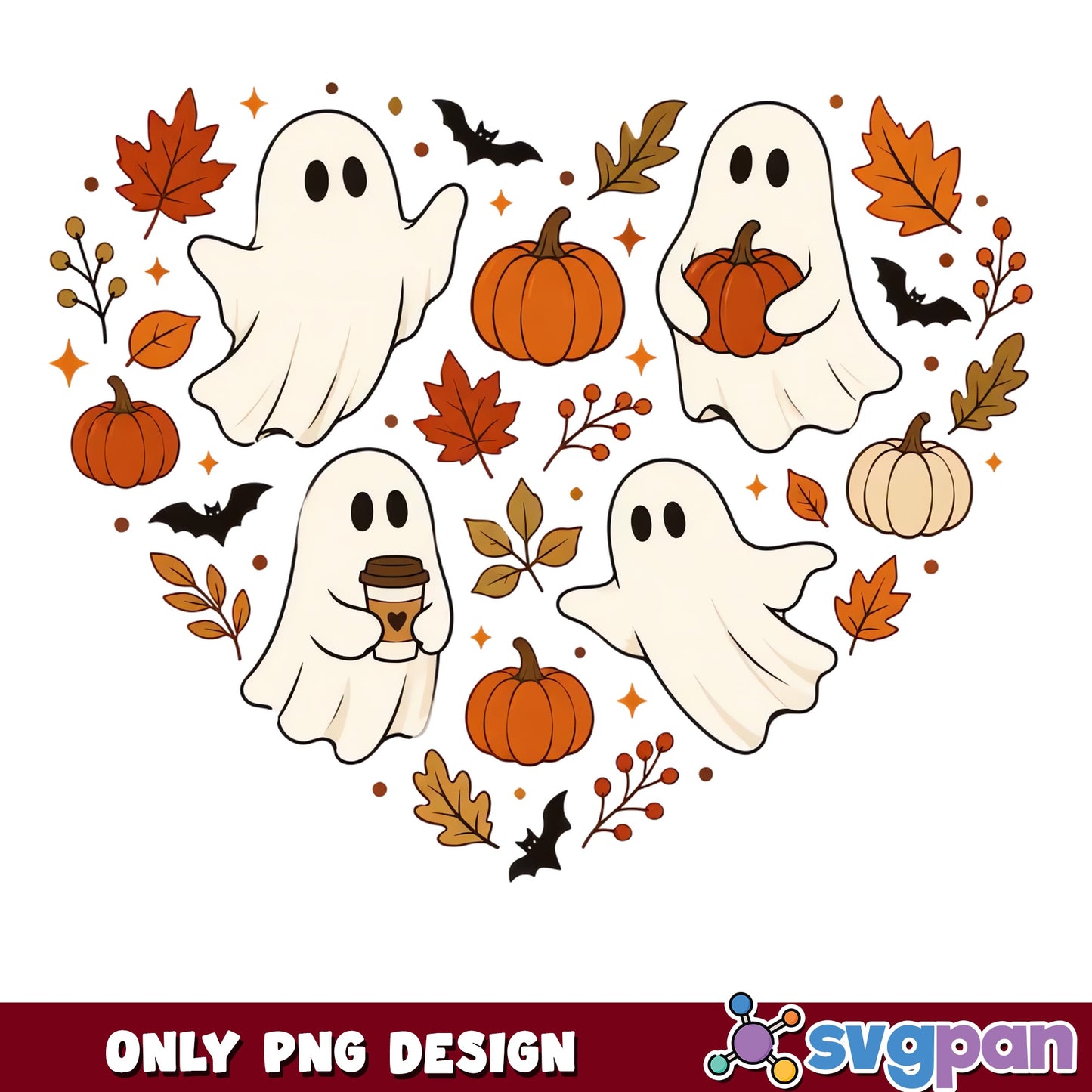 Halloween Ghost Heart PNG, Cute Ghost Pumpkin Fall PNG, Spooky PNG