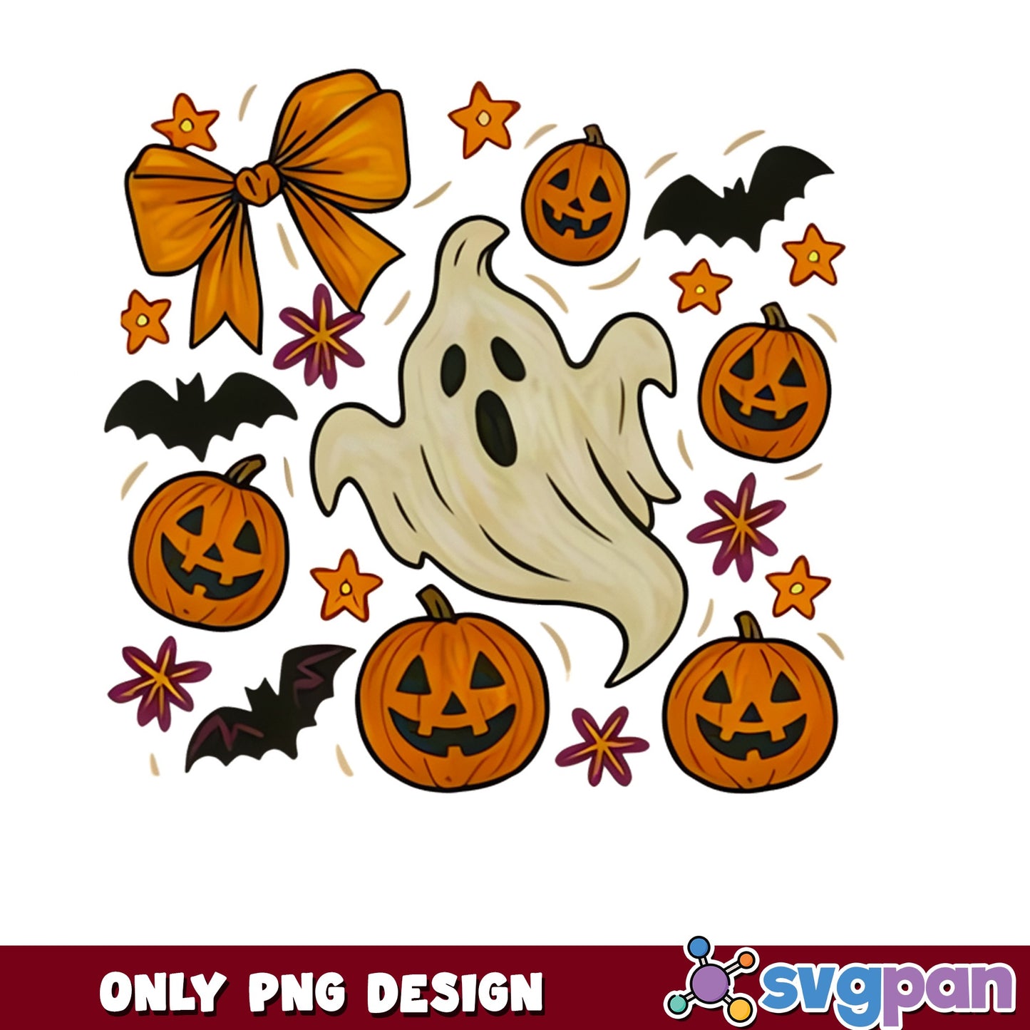 Halloween Ghost Pumpkin PNG, Spooky Bat Bow PNG, Halloween PNG