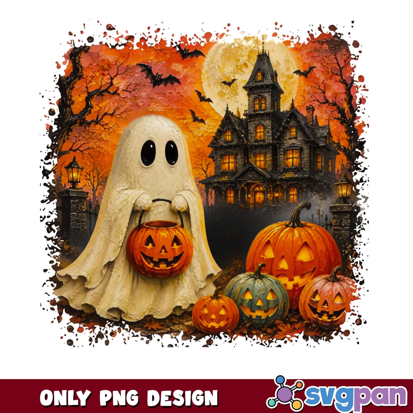 Halloween Ghost With Pumpkin PNG, Haunted House Ghost PNG, Spooky PNG
