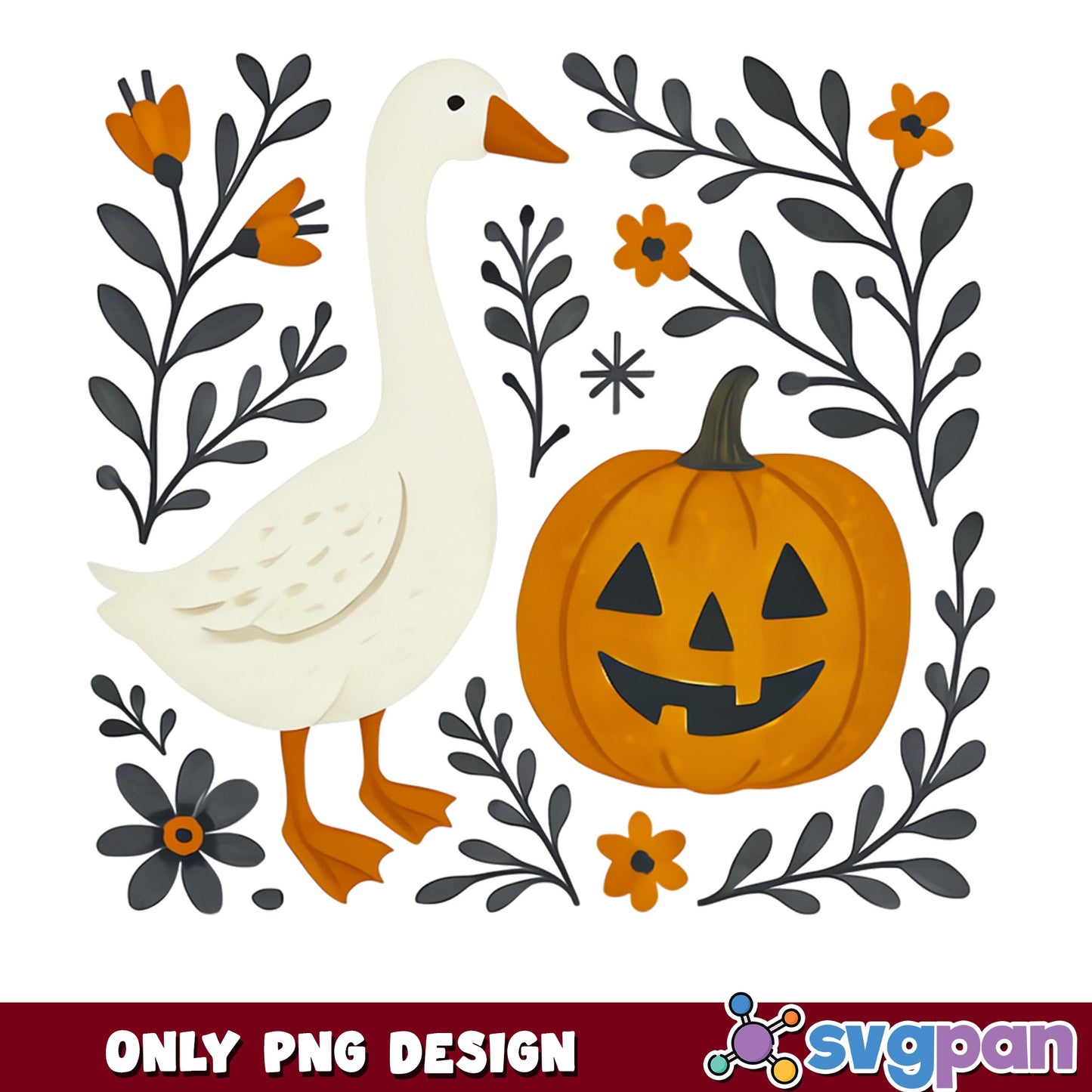 Halloween Goose With Pumpkin PNG, Cute Duck Halloween PNG, Fall PNG