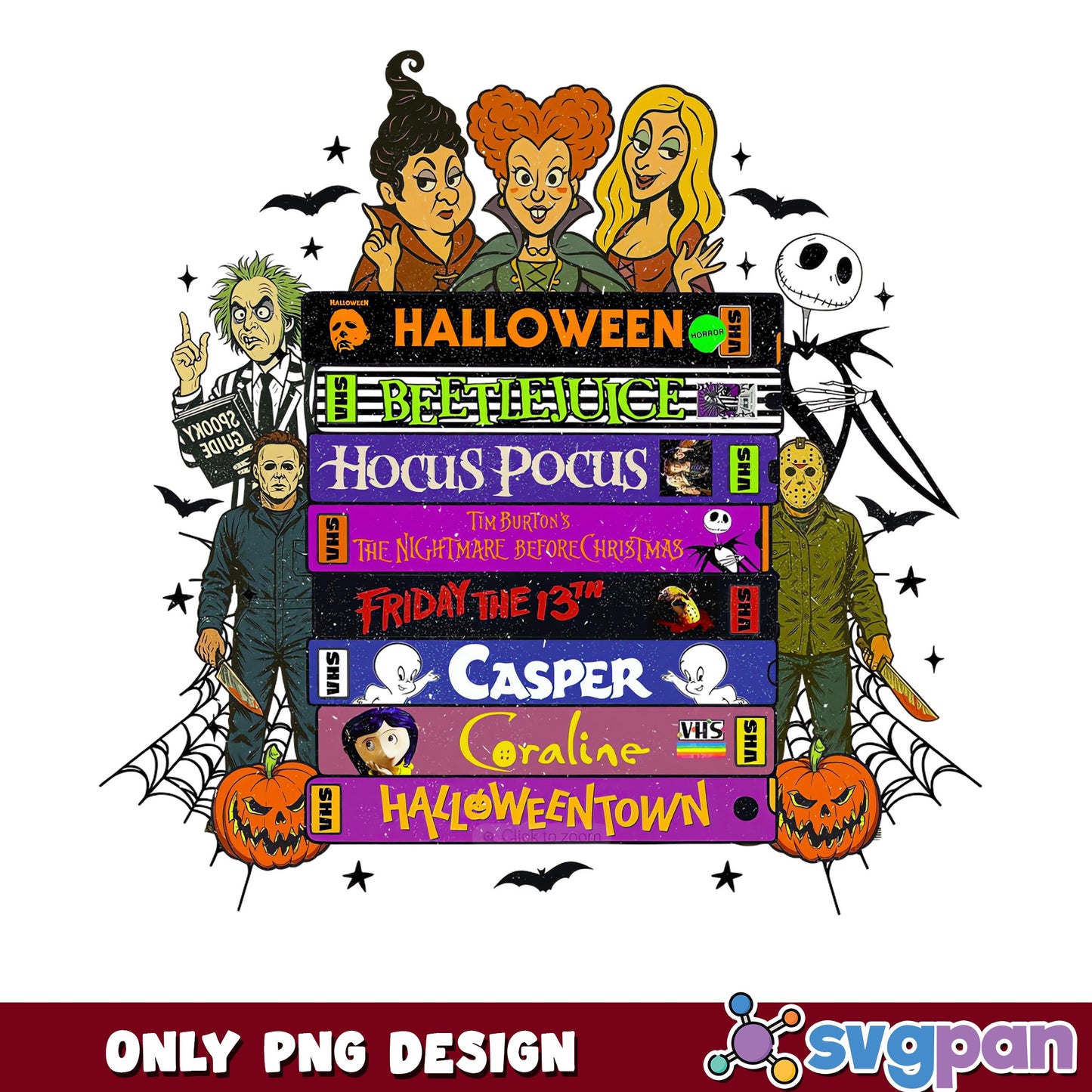 Halloween Horror Movies VHS Stack PNG, Hocus Pocus PNG, Spooky PNG