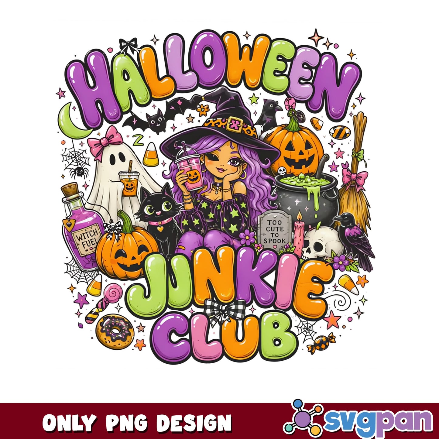 Halloween Junkie Club PNG, Cute Witch Halloween PNG, Spooky PNG