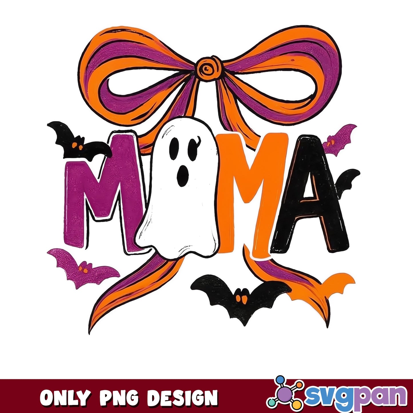 Halloween Mama Ghost Bow PNG, Spooky Mom Bat PNG, Halloween PNG