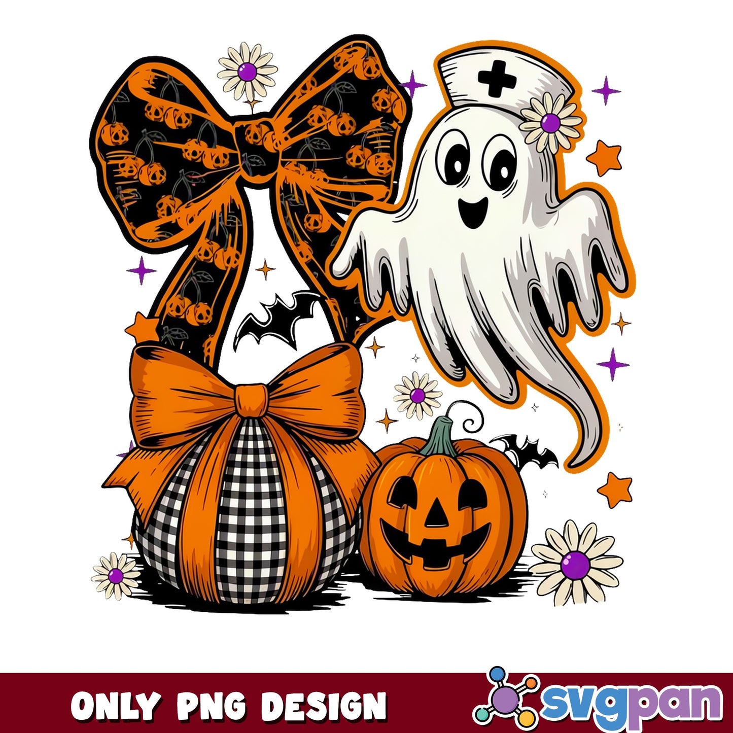 Halloween Nurse Ghost Coquette Bow Pumpkin PNG, Ghost PNG, Halloween PNG