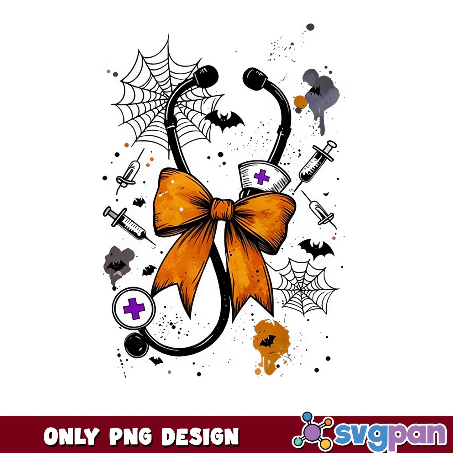 Halloween Nurse Stethoscope Bow PNG, Spooky Nurse PNG, Halloween PNG