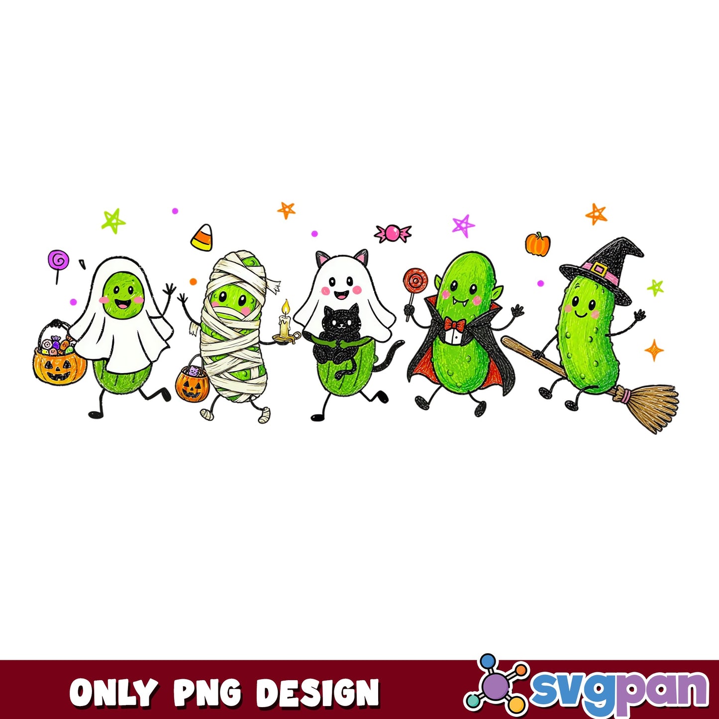 Halloween Pickle Costume Characters PNG, Funny Pickle PNG, Spooky PNG