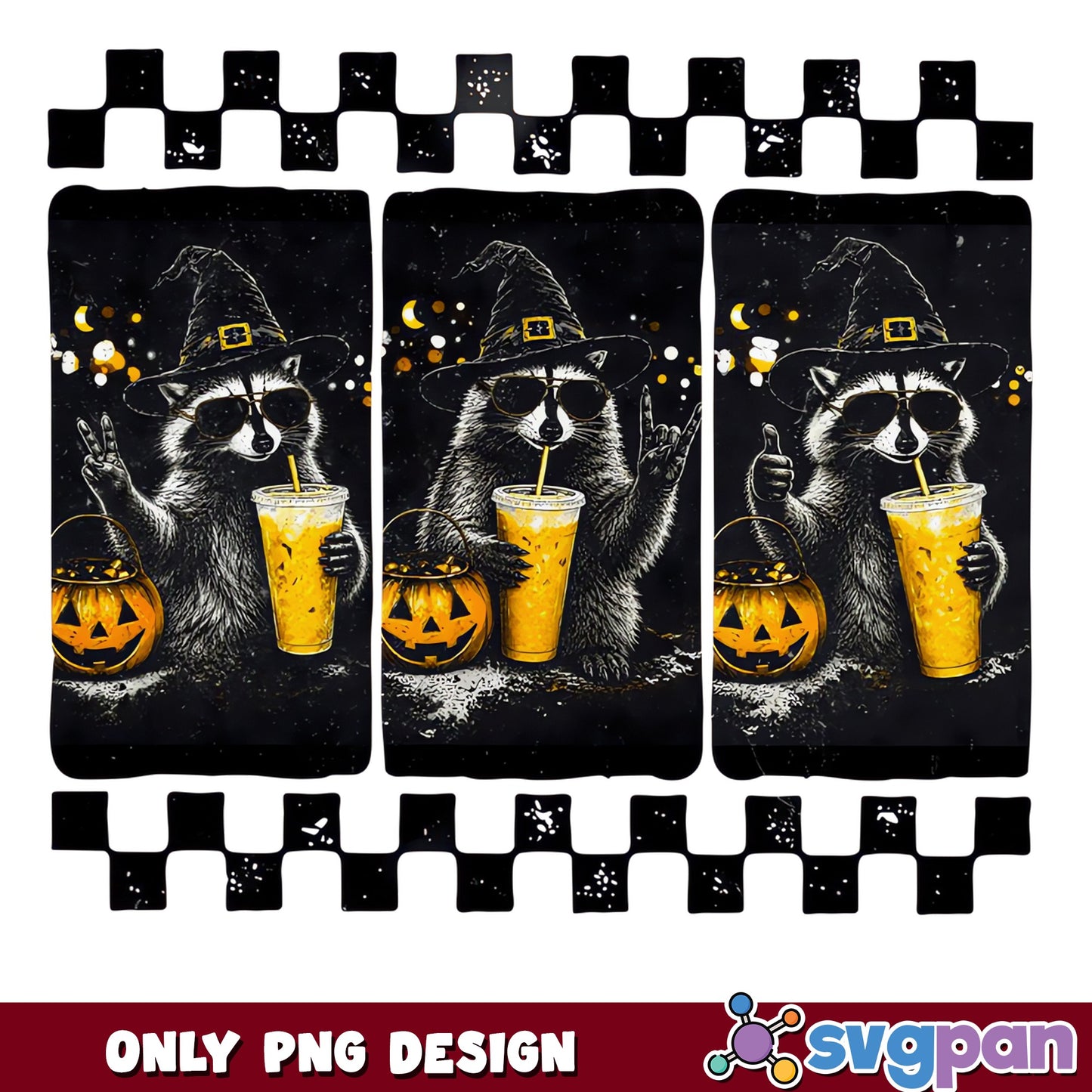Halloween Raccoon Witch Tumbler Wrap PNG, Pumpkin PNG, Spooky PNG