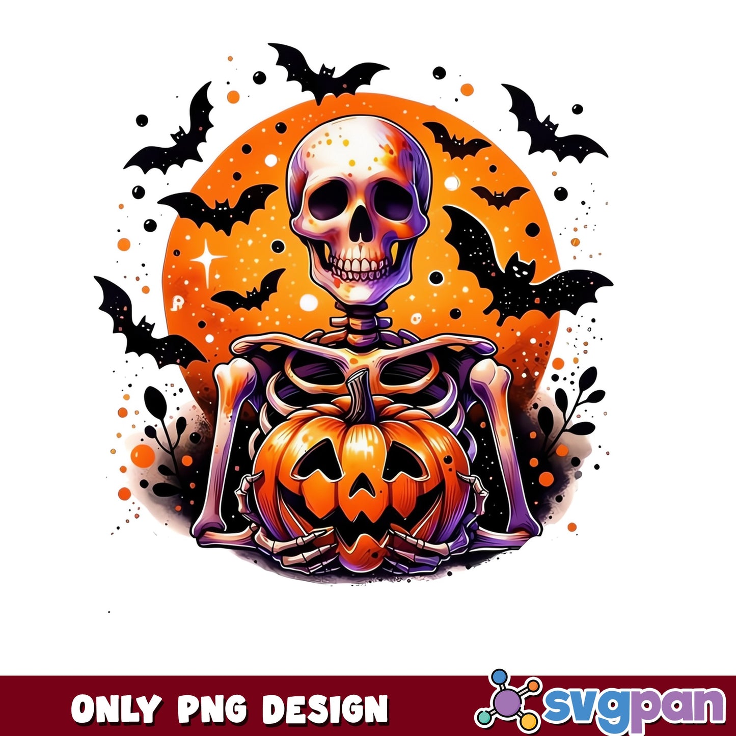 Halloween Skeleton Pumpkin PNG, Spooky Skull Bats PNG, Halloween PNG