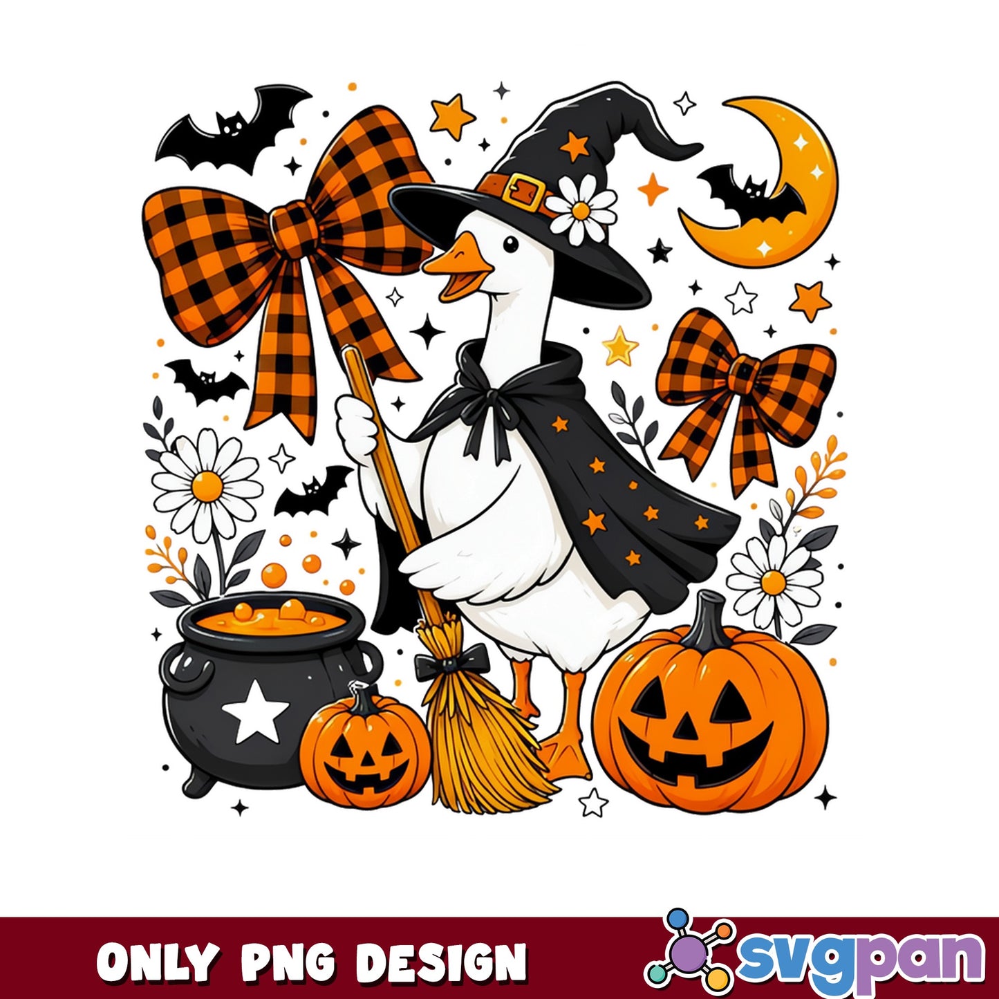 Halloween Witch Duck PNG, Spooky Duck Coquette Bow PNG, Halloween PNG