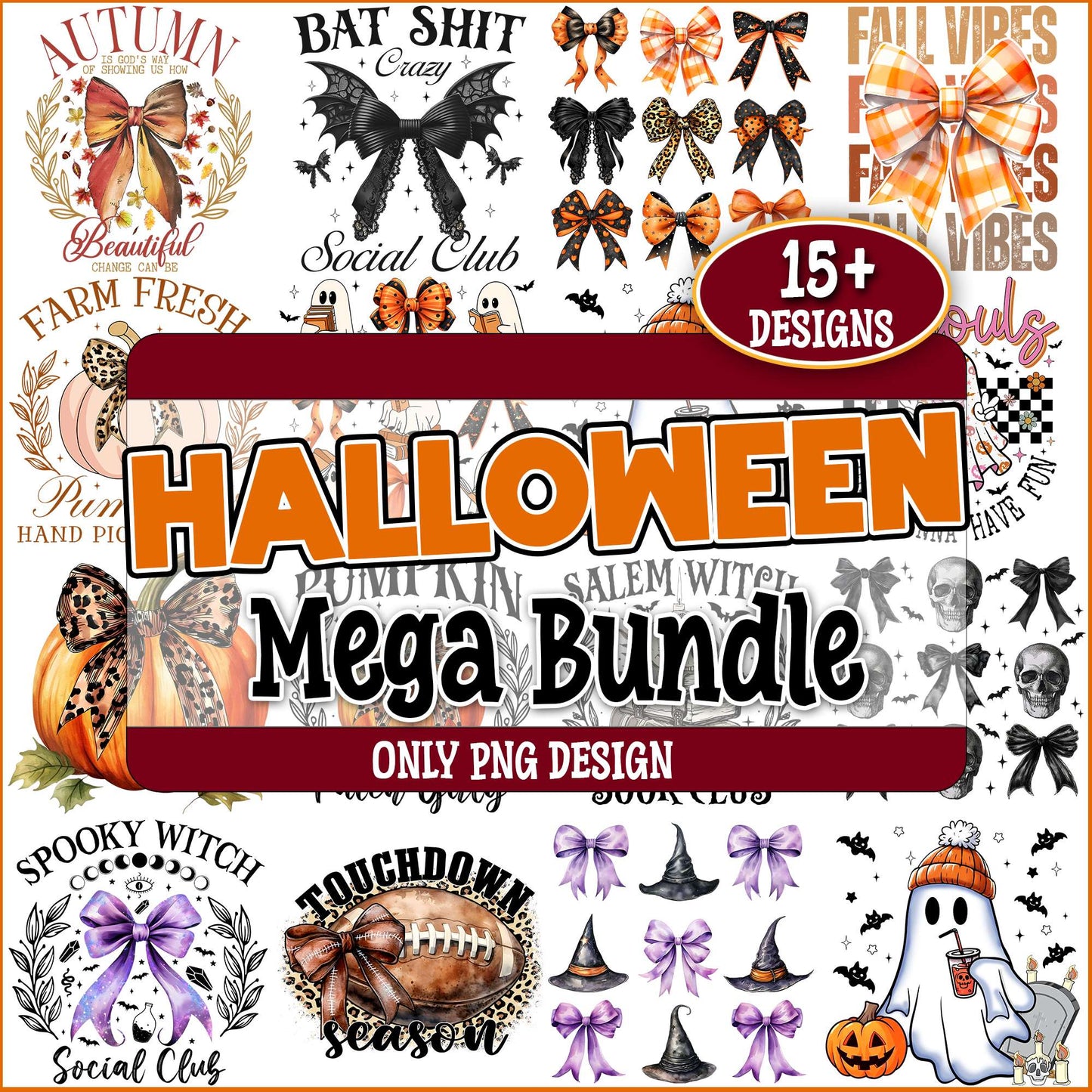 Halloween bow and quotes png bundle