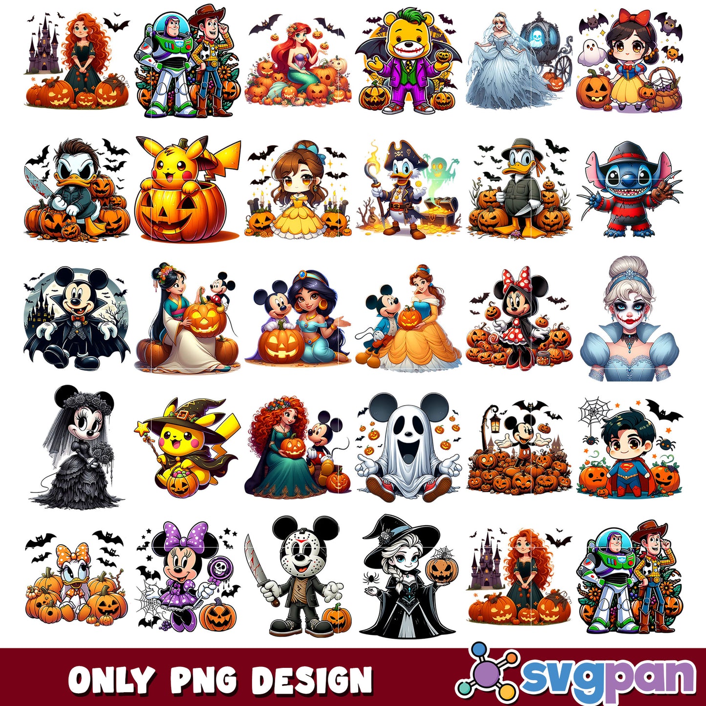 Halloween disney set png bundle, halloween costumes png, disney plus png