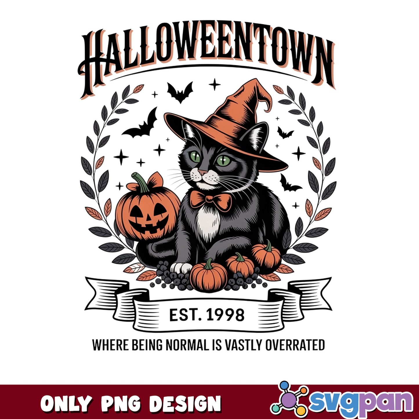Halloweentown Est 1998 Black Cat PNG, Halloween PNG, Witch Cat PNG