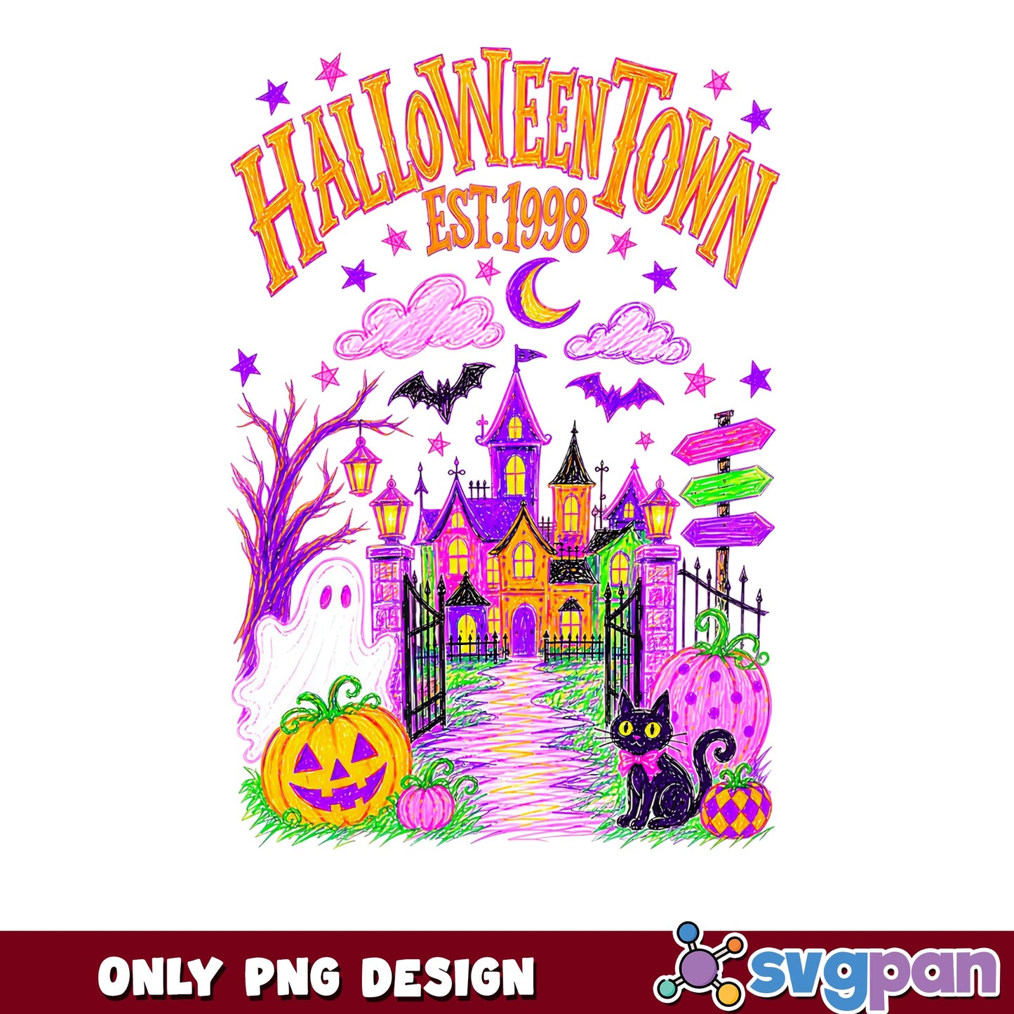Halloweentown Est 1998 PNG, Halloween Haunted House PNG, Spooky Season PNG