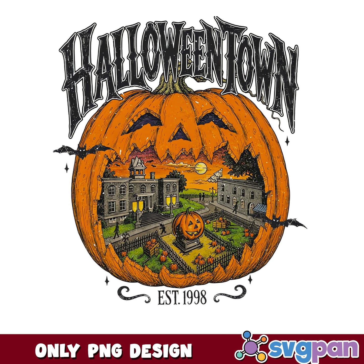 Halloweentown Est 1998 PNG, Halloween Pumpkin PNG, Spooky Season PNG