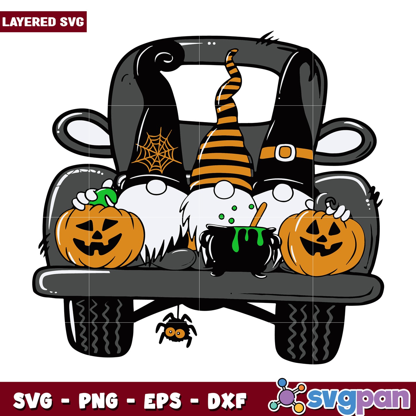 Halloween truck gnomies svg, halloween fall svg, spooky characters svg