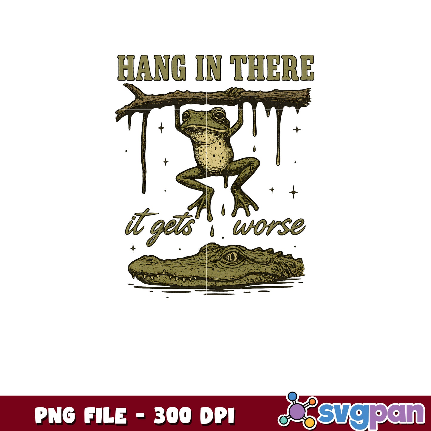 Hang In There Frog Alligator PNG 300 DPI