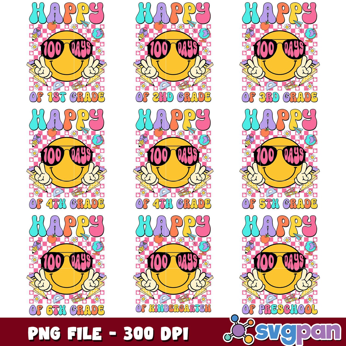 Happy 100 Days of School PNG Bundle