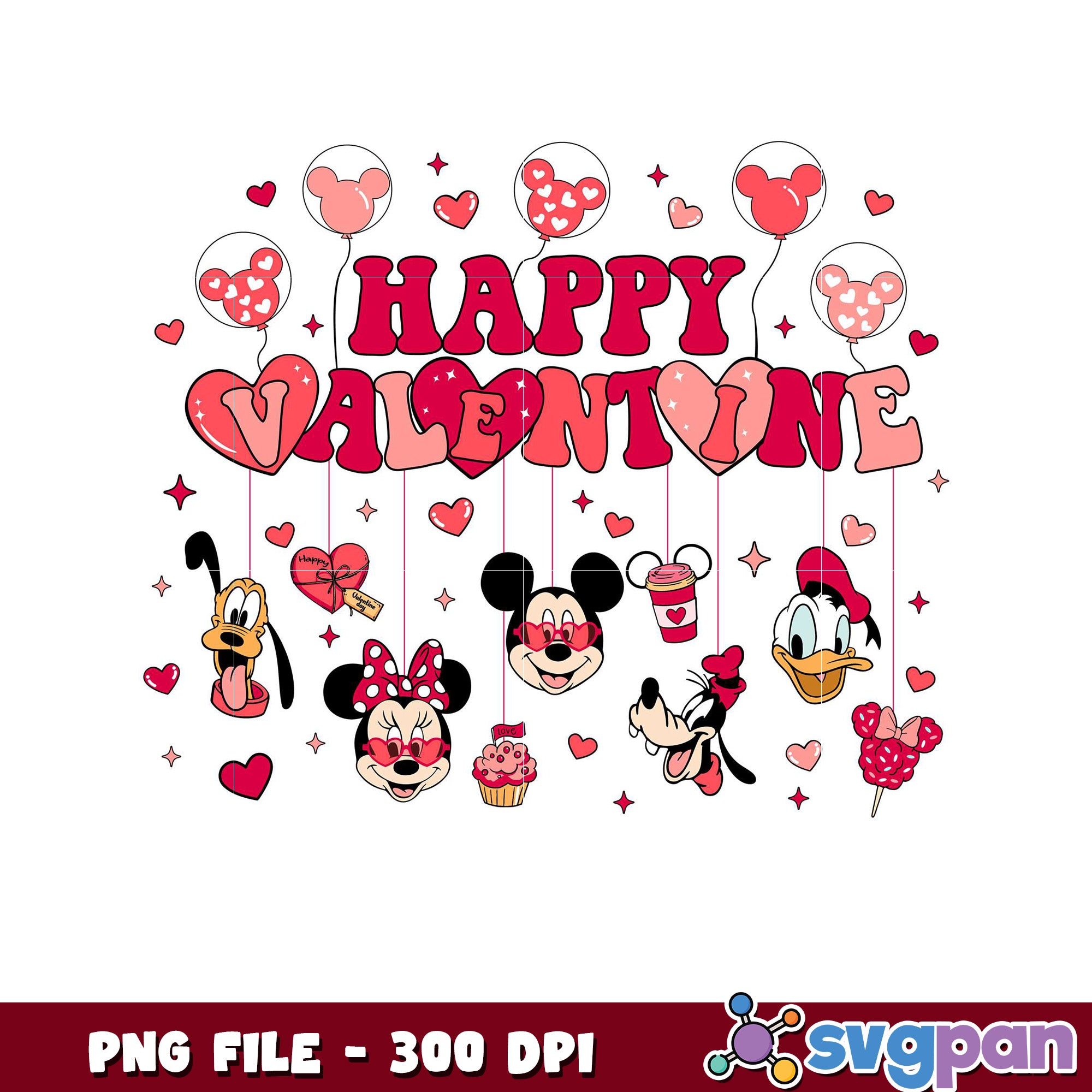 Happy Valentine Day Art Print, Cute Disney Characters PNG – svgpan