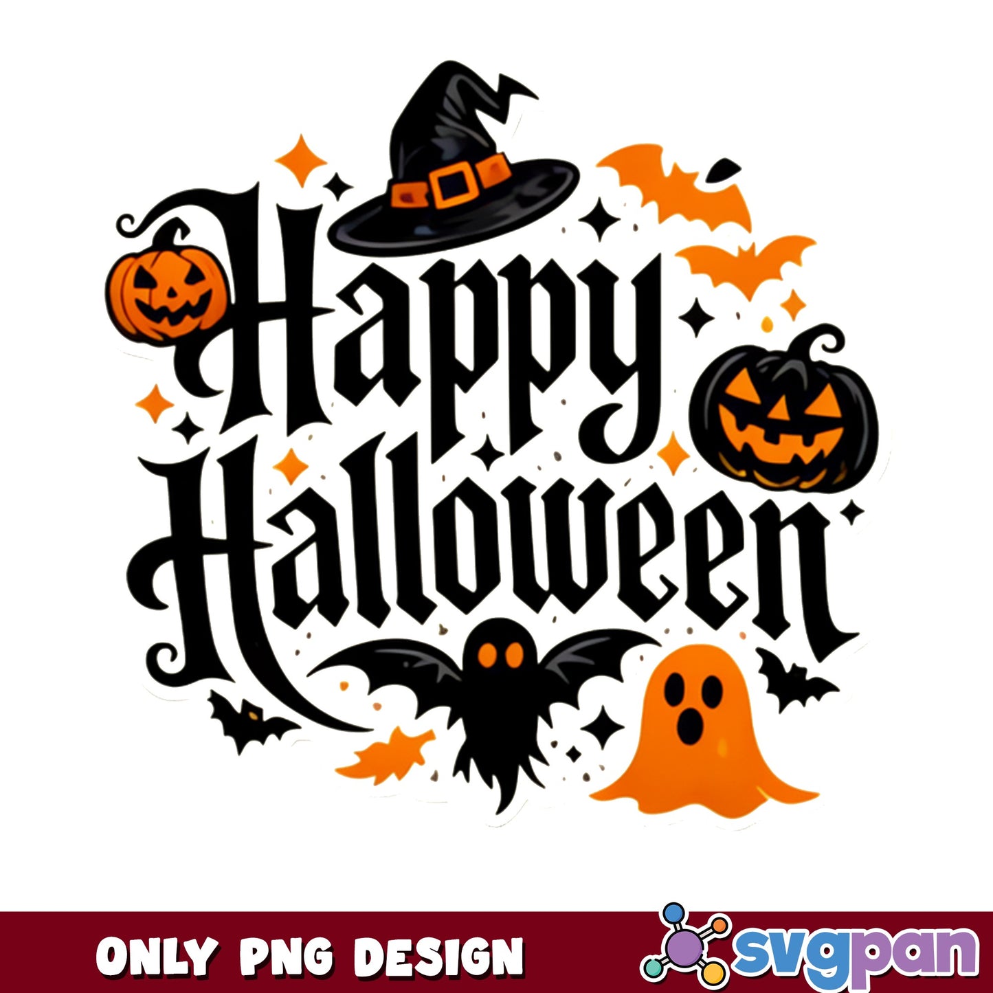 Happy Halloween PNG, Pumpkin Ghost Witch Hat PNG, Halloween PNG