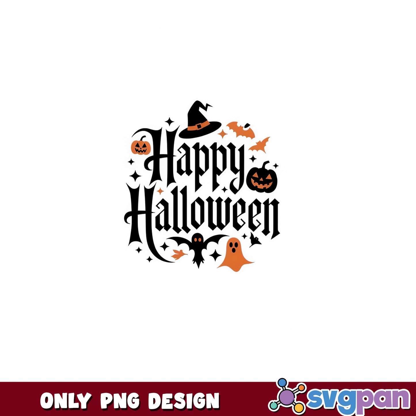 Happy Halloween PNG, Witch Hat Pumpkin Ghost Bat PNG, Halloween PNG