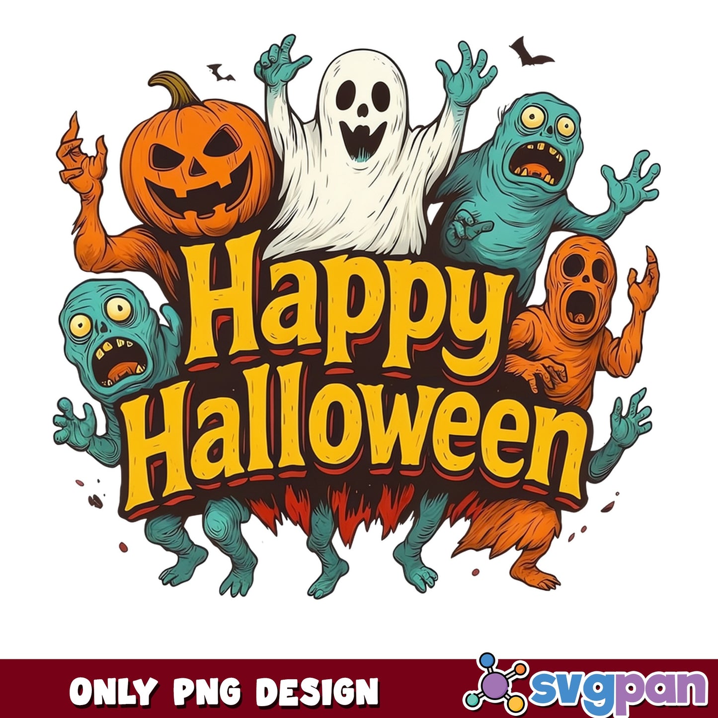 Happy Halloween Zombie Ghost Pumpkin PNG, Halloween PNG, Spooky PNG
