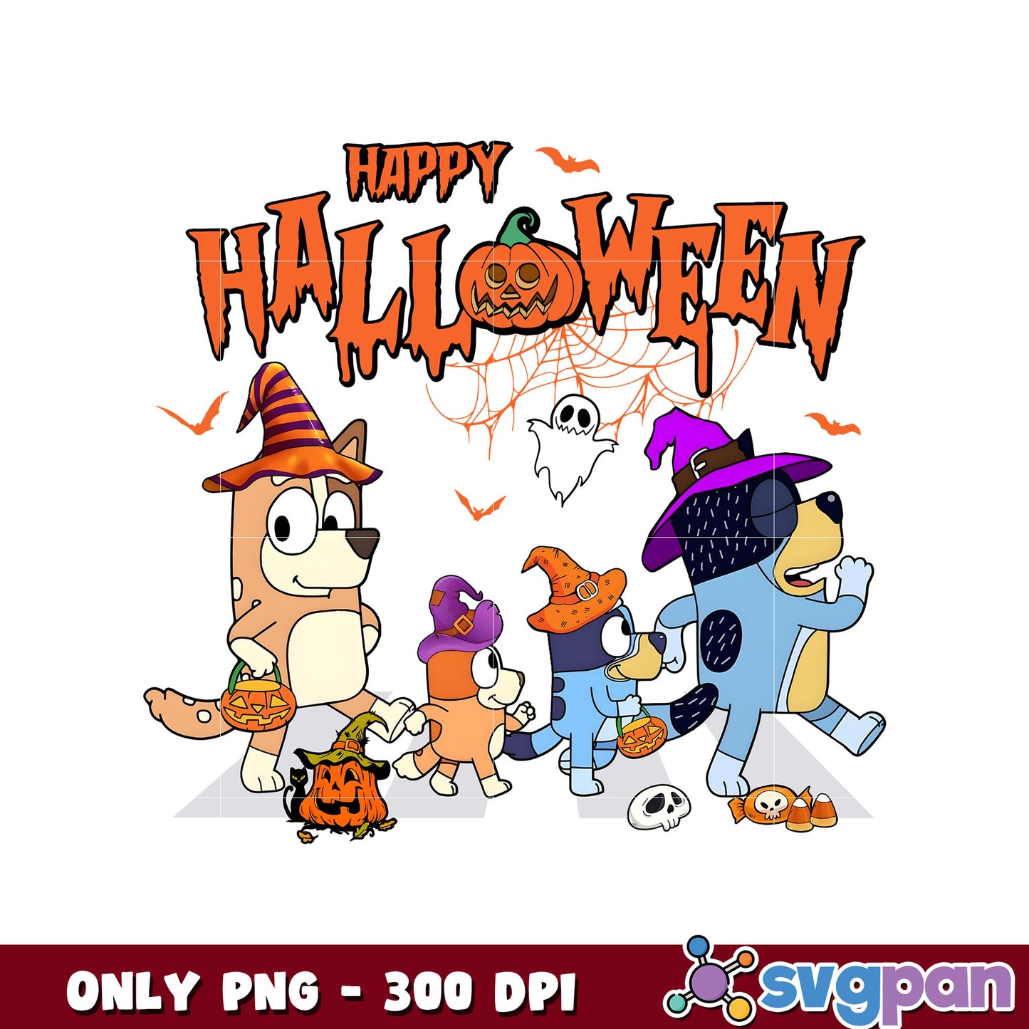 Happy bluey family Halloween png, bluey family costumes png