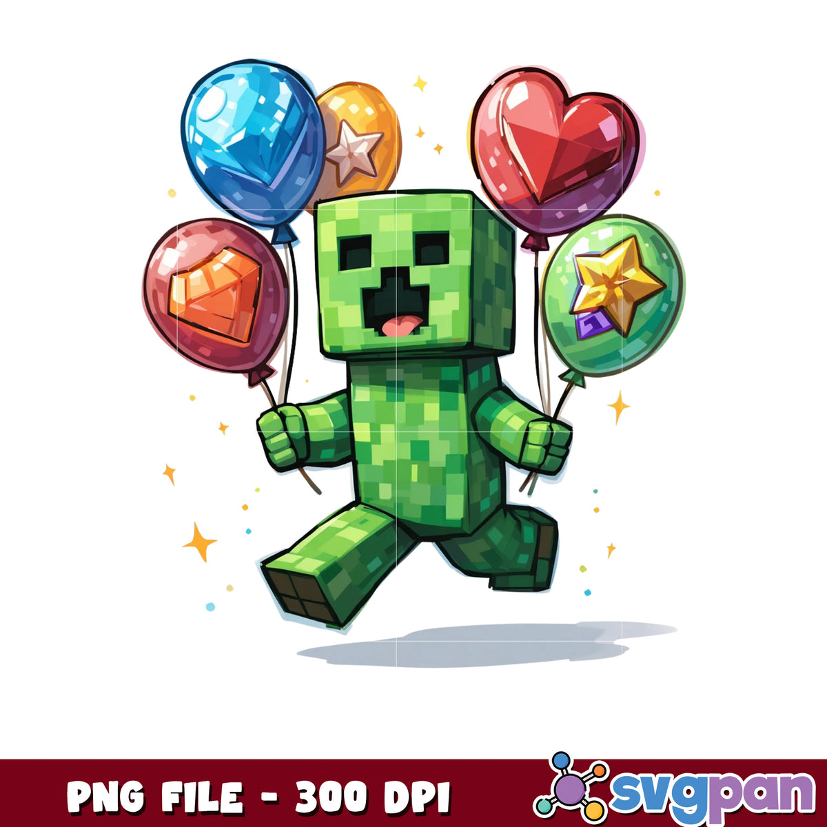 Happy creeper with balloon png, minecraft png, birthday png