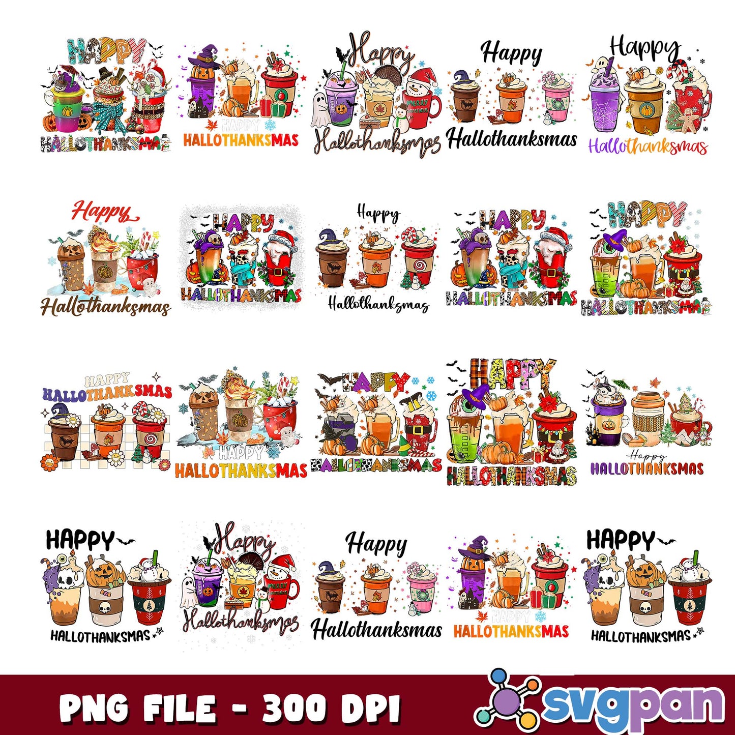 Happy hallothanksmas drink png bundle